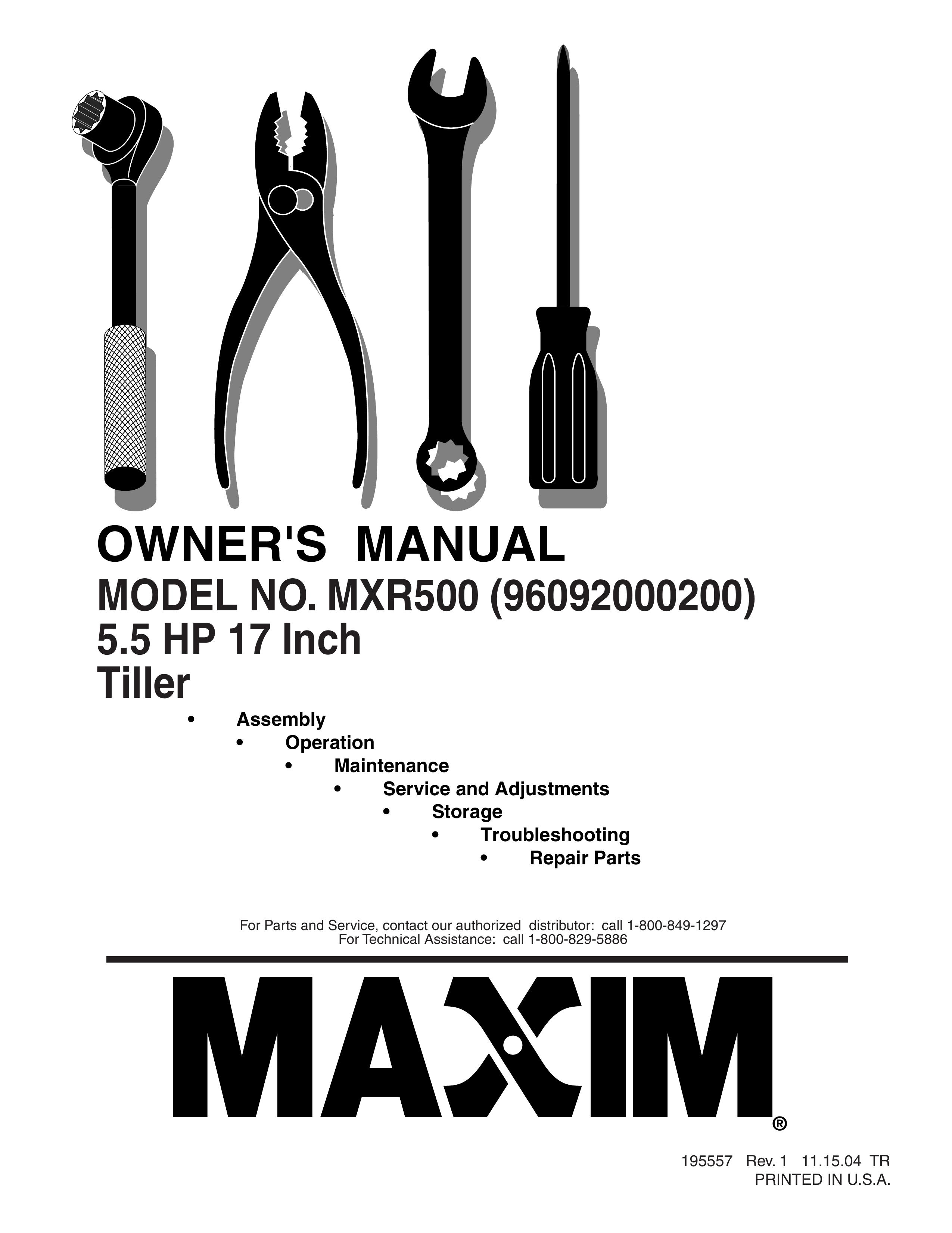 Maxim MXR500 Tiller User Manual