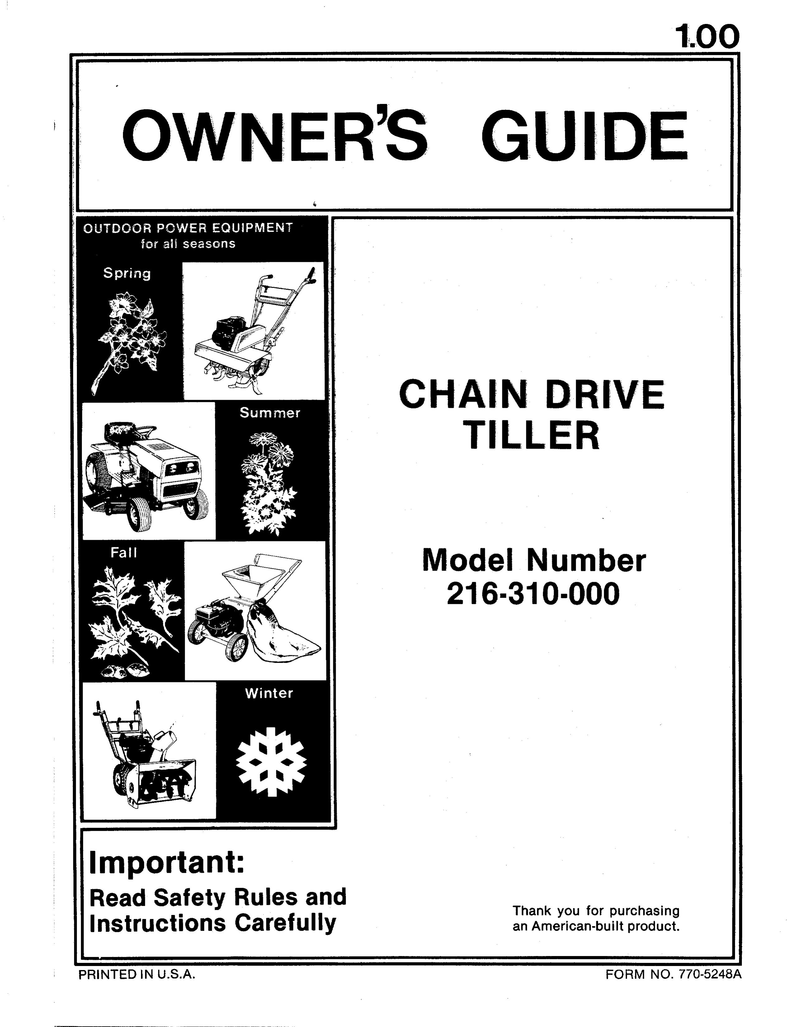 MTD 216-310-000 Tiller User Manual