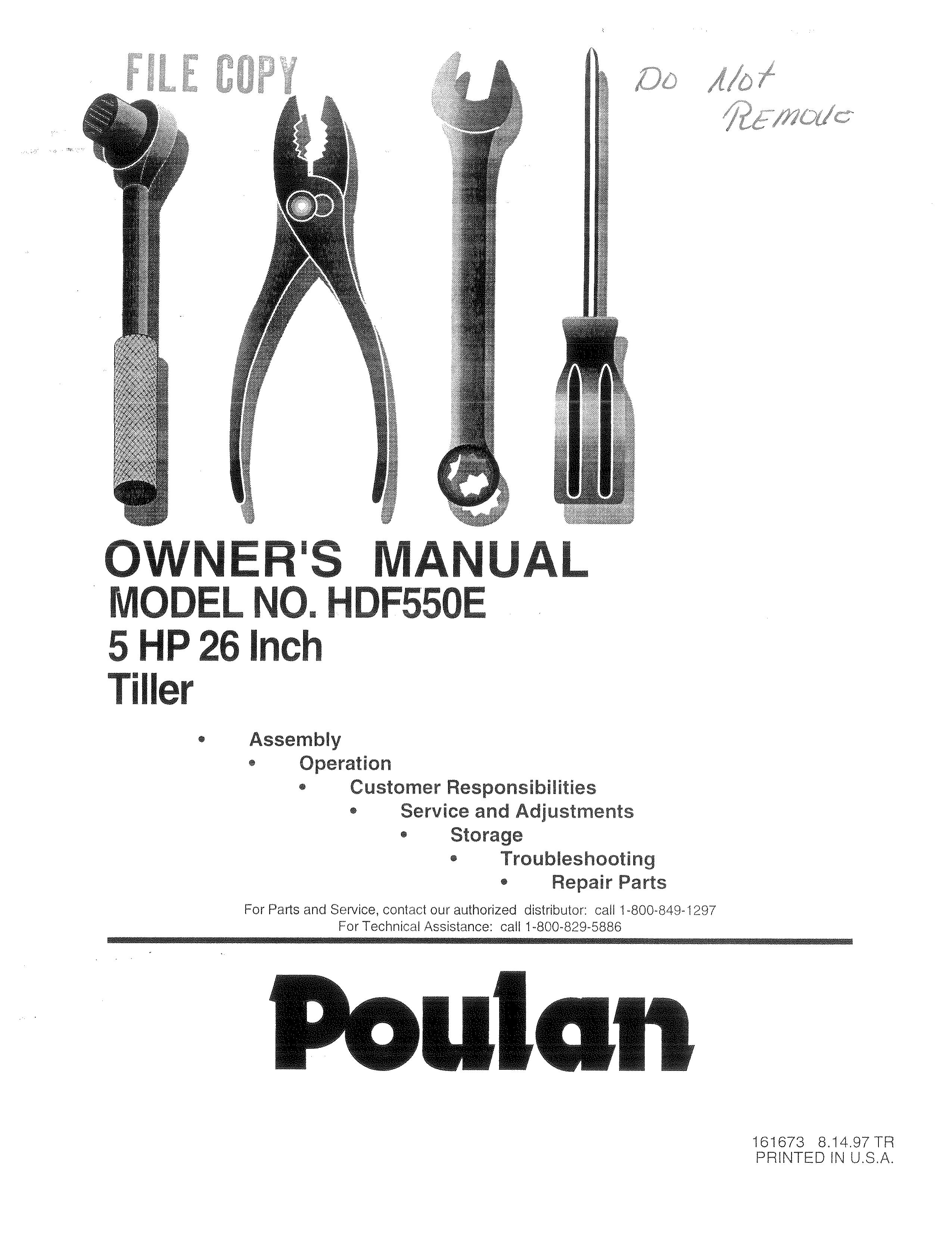 Poulan 161673 Tiller User Manual