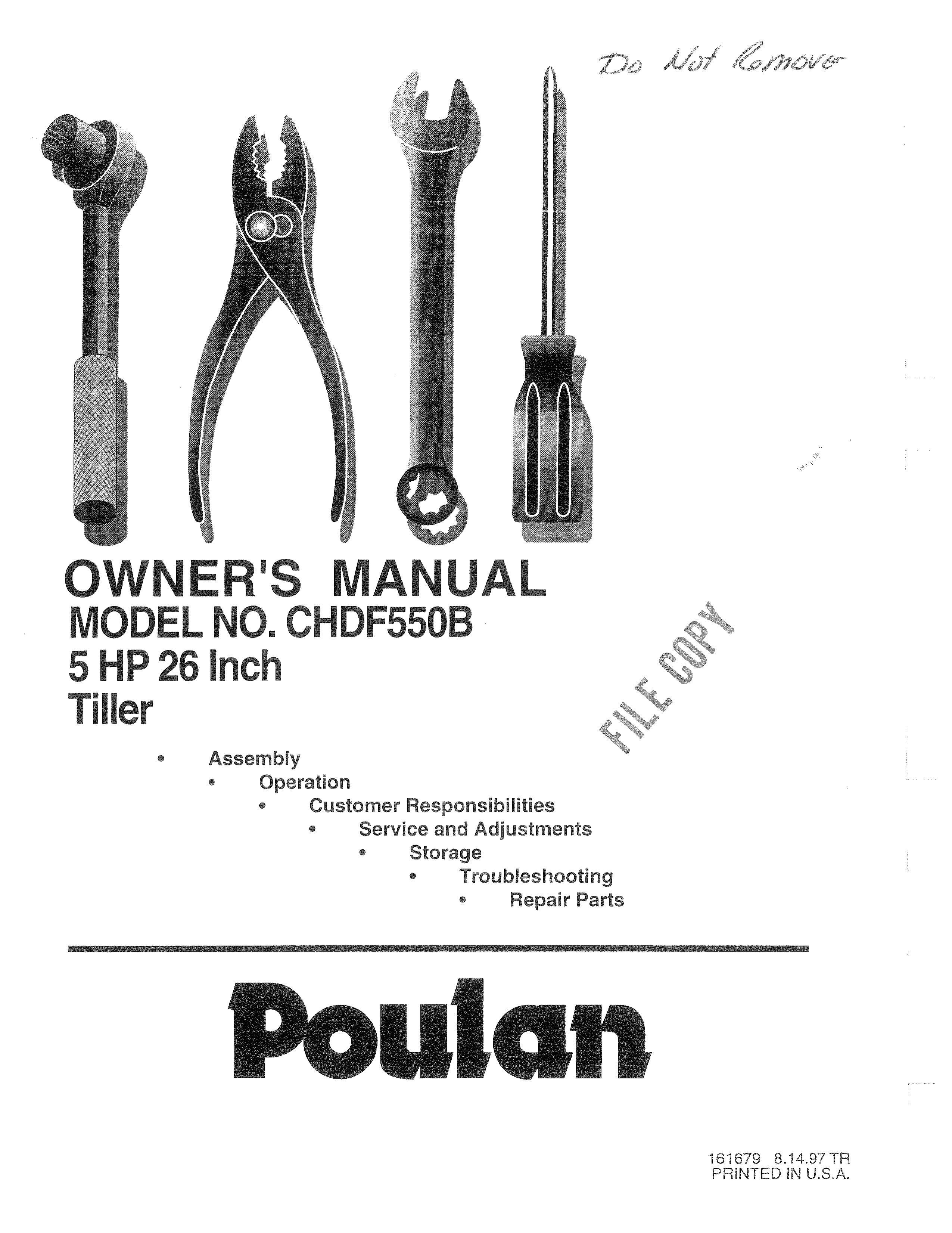 Poulan 161679 Tiller User Manual
