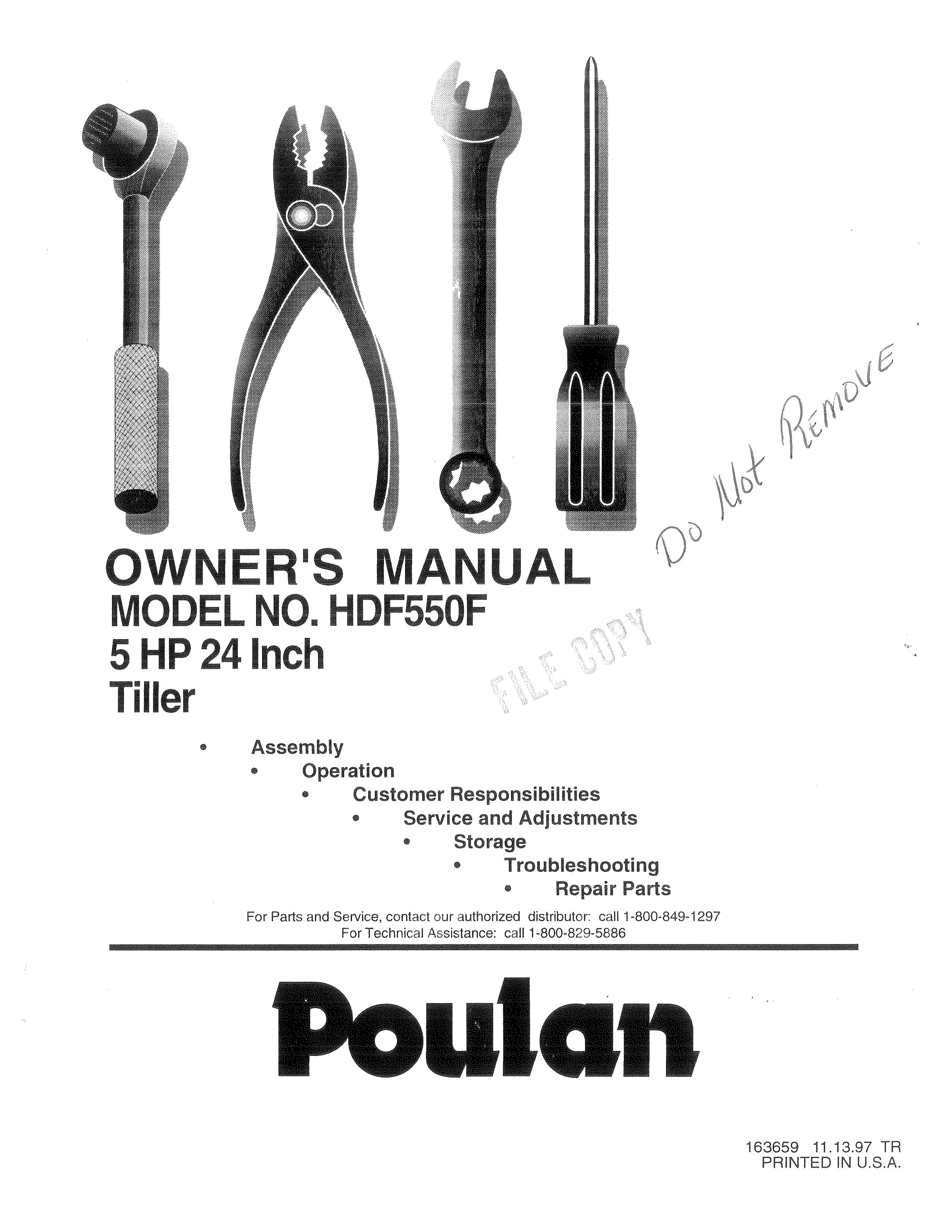 Poulan 163659 Tiller User Manual