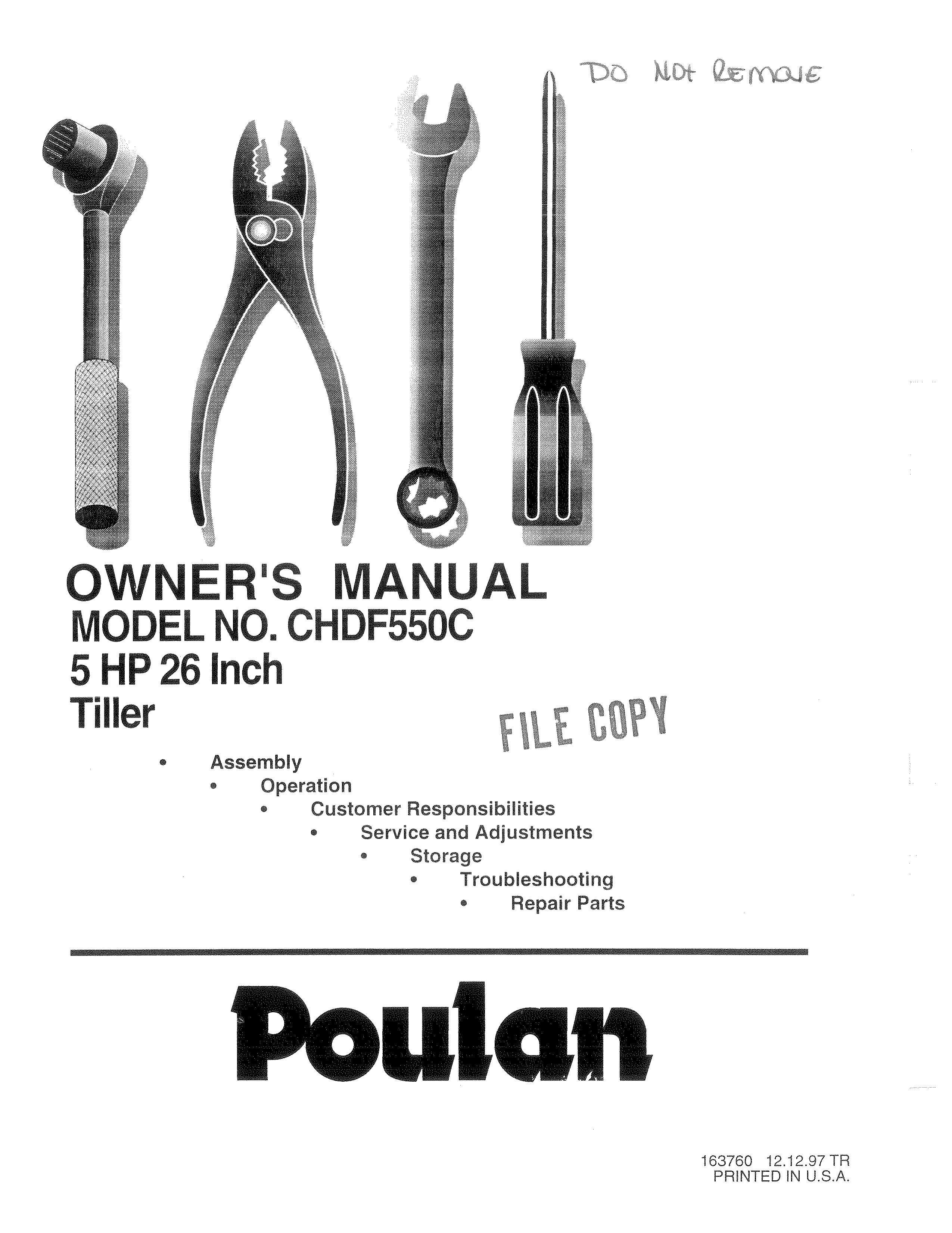 Poulan 163760 Tiller User Manual
