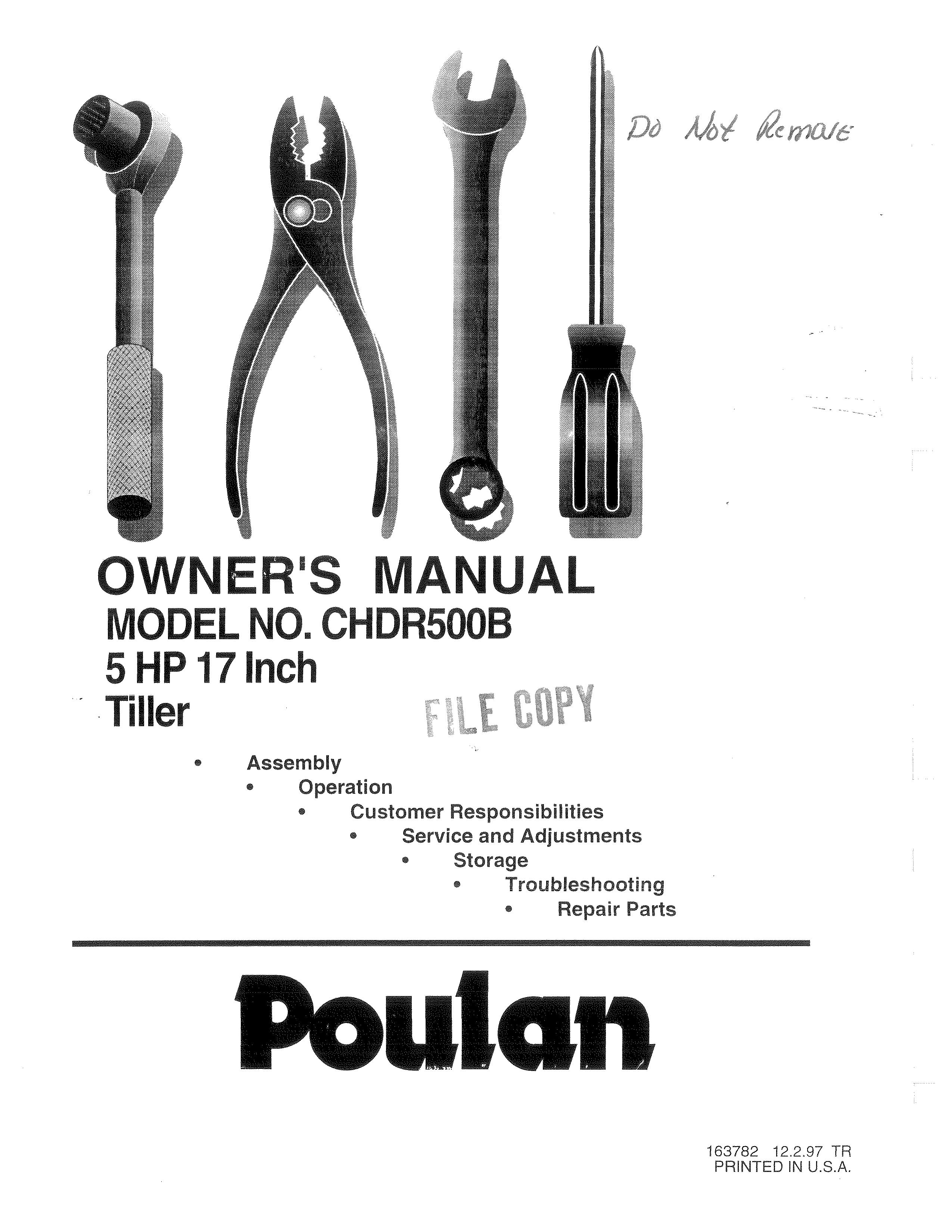 Poulan 163782 Tiller User Manual