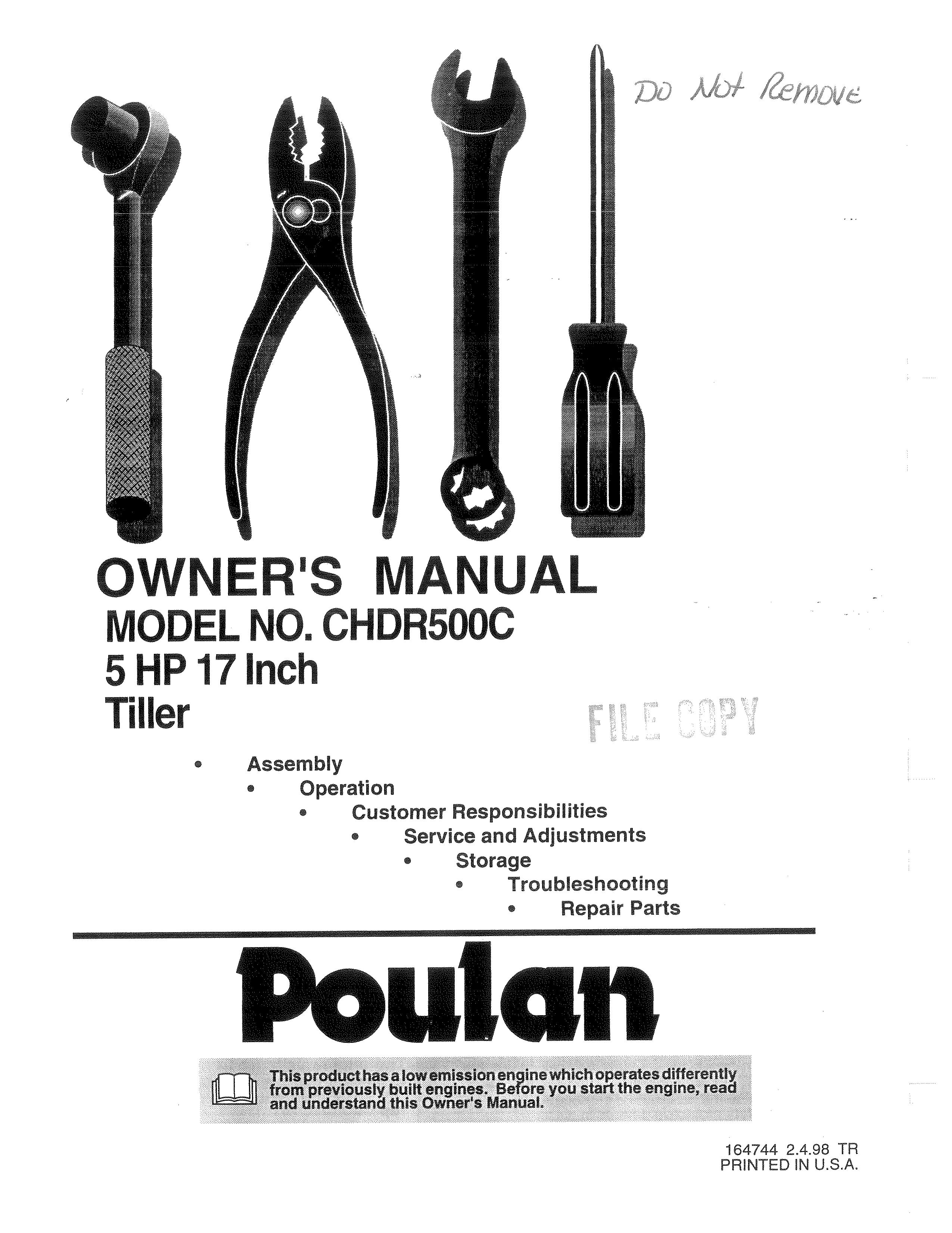 Poulan 164744 Tiller User Manual
