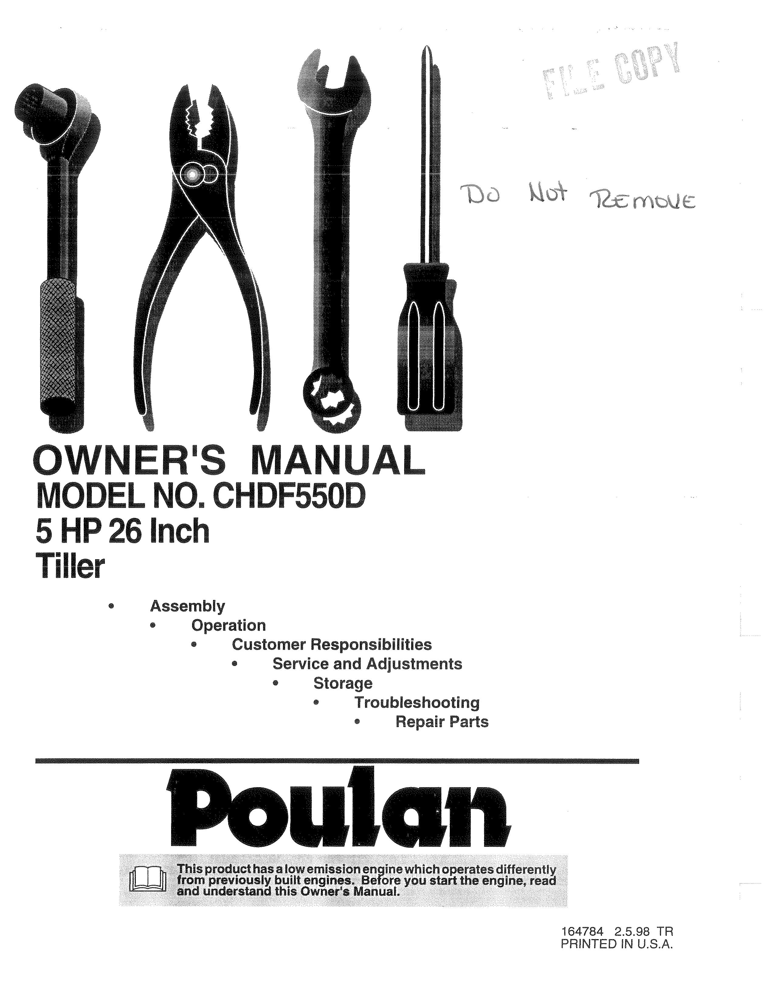 Poulan 164784 Tiller User Manual