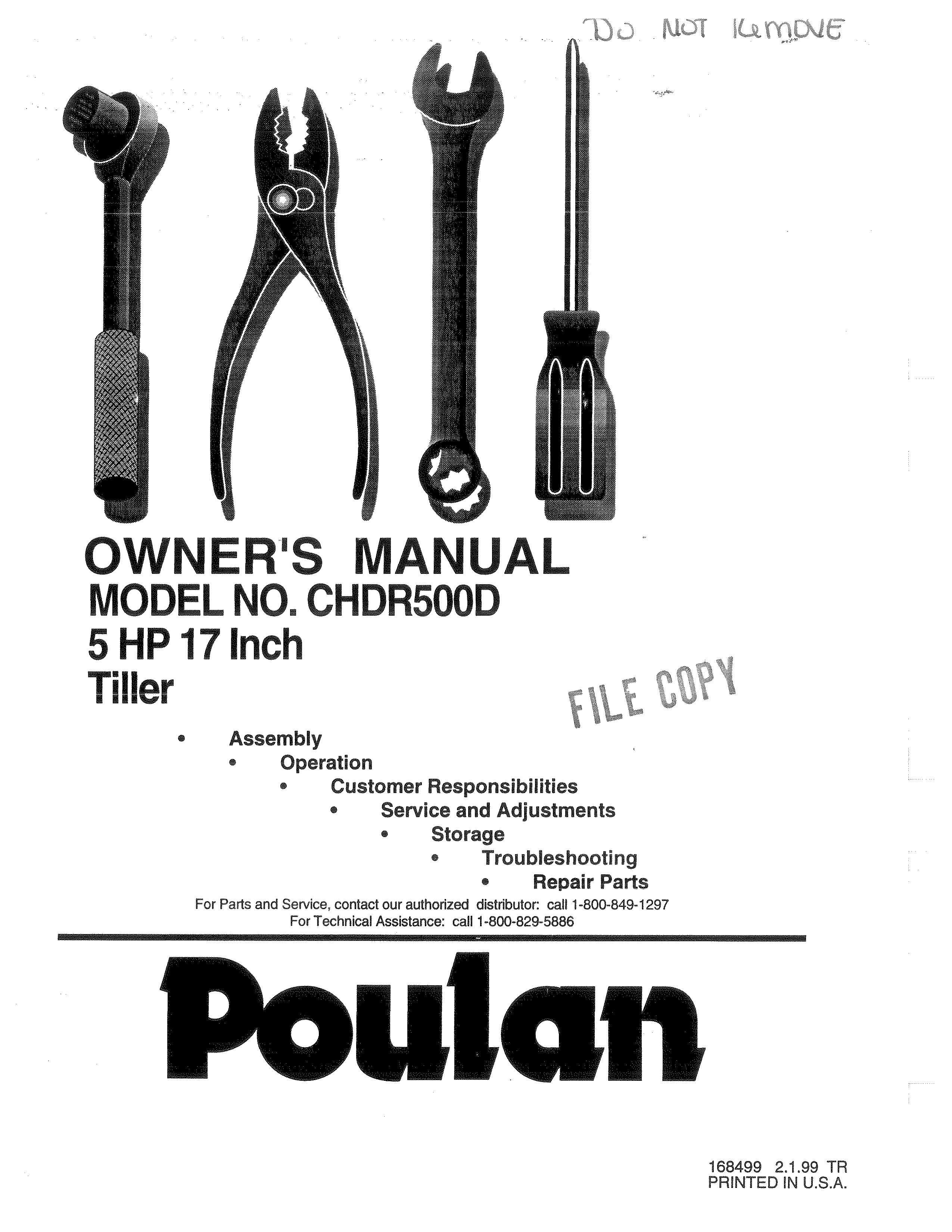 Poulan 168499 Tiller User Manual