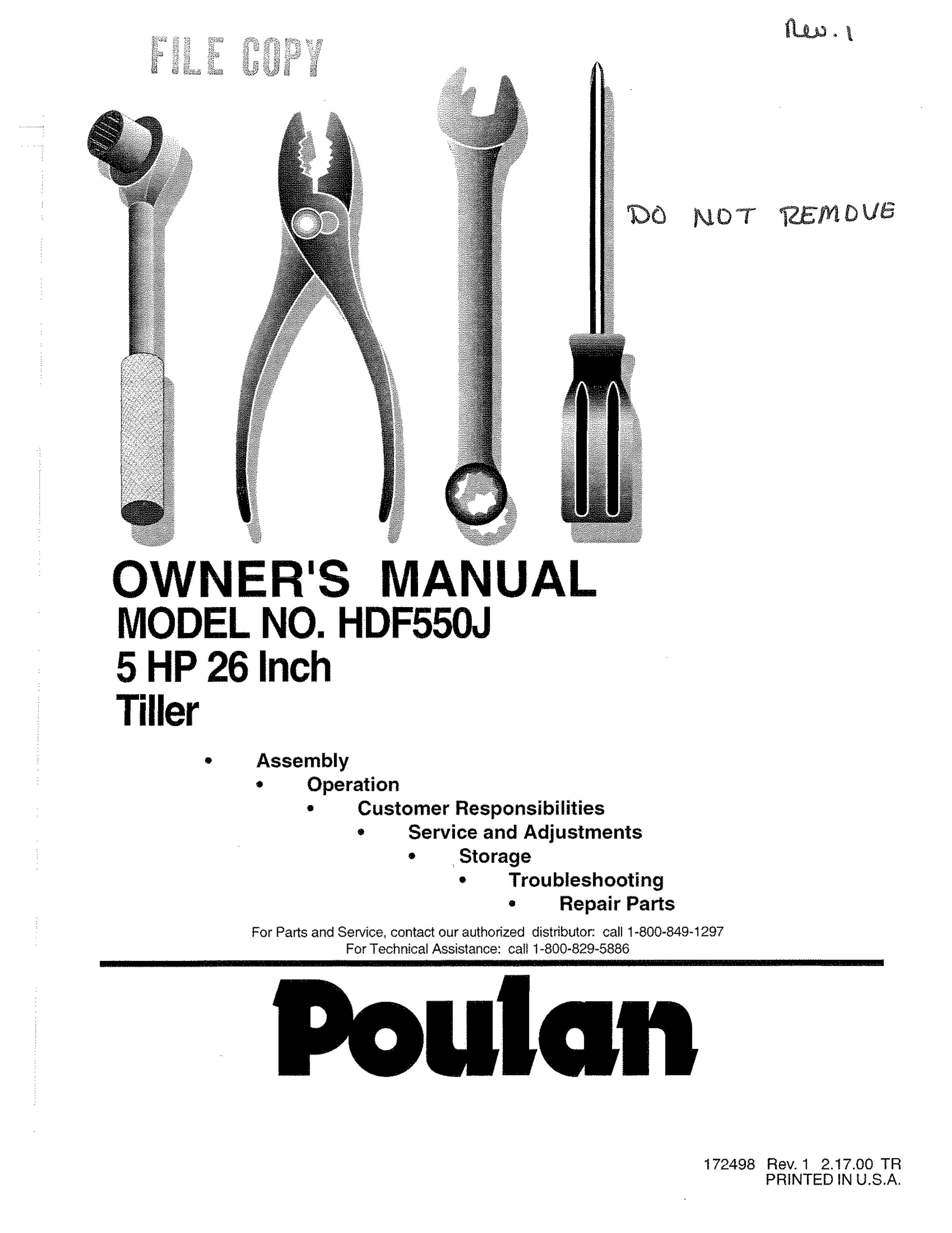 Poulan 172498 Tiller User Manual