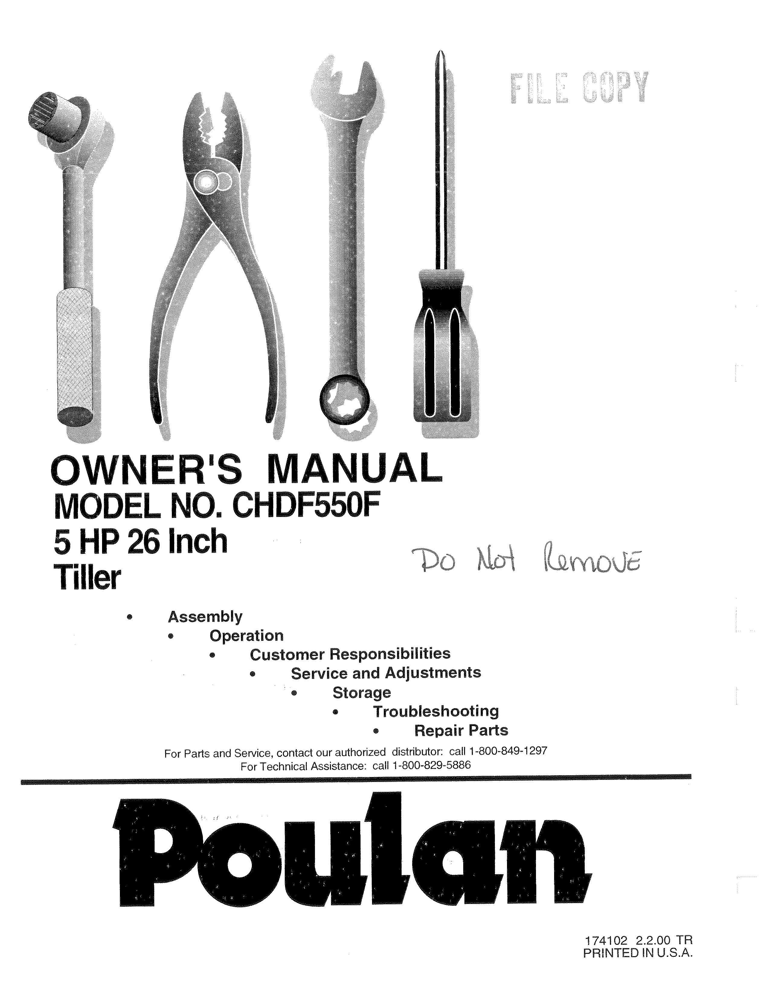 Poulan 174102 Tiller User Manual