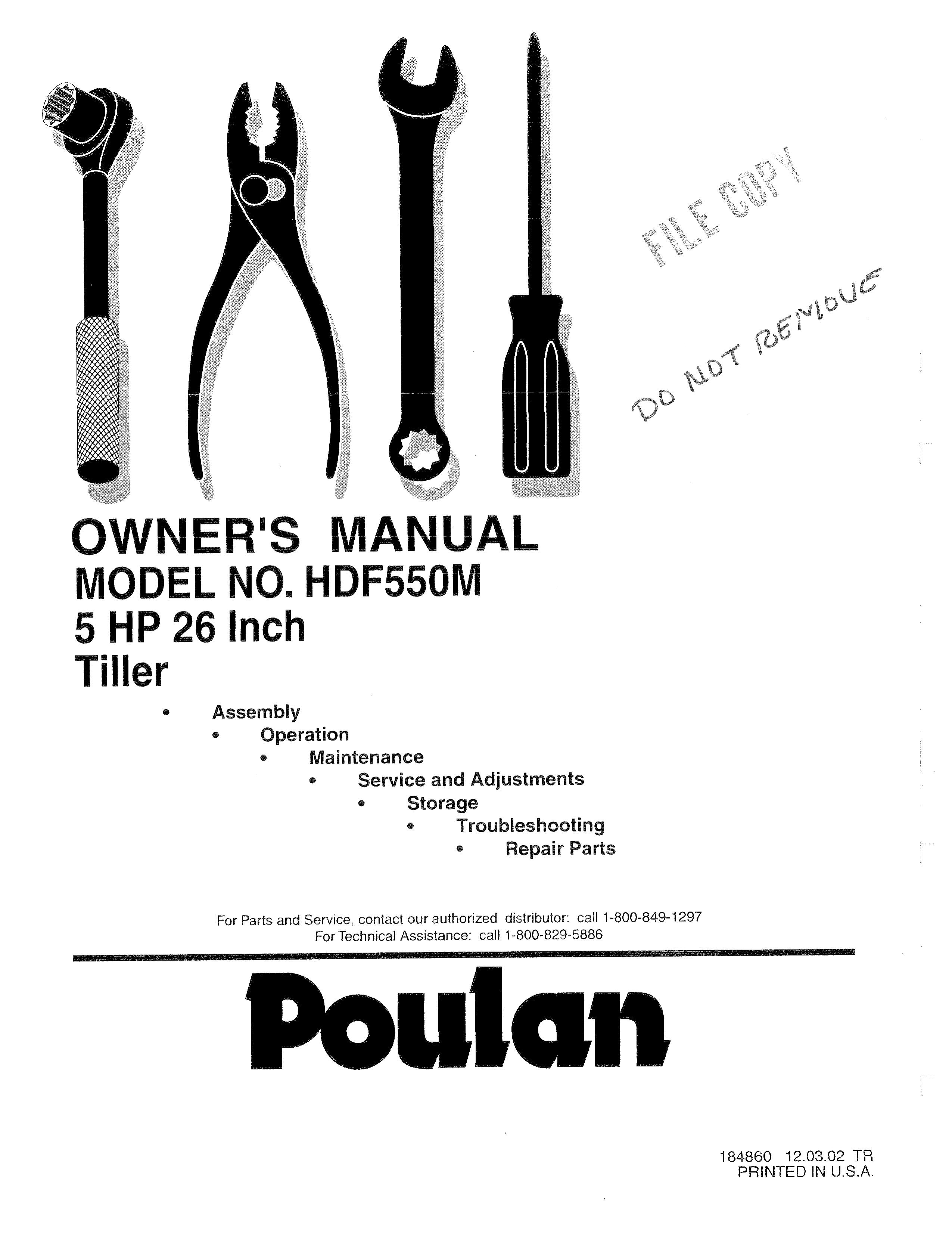 Poulan 184860 Tiller User Manual
