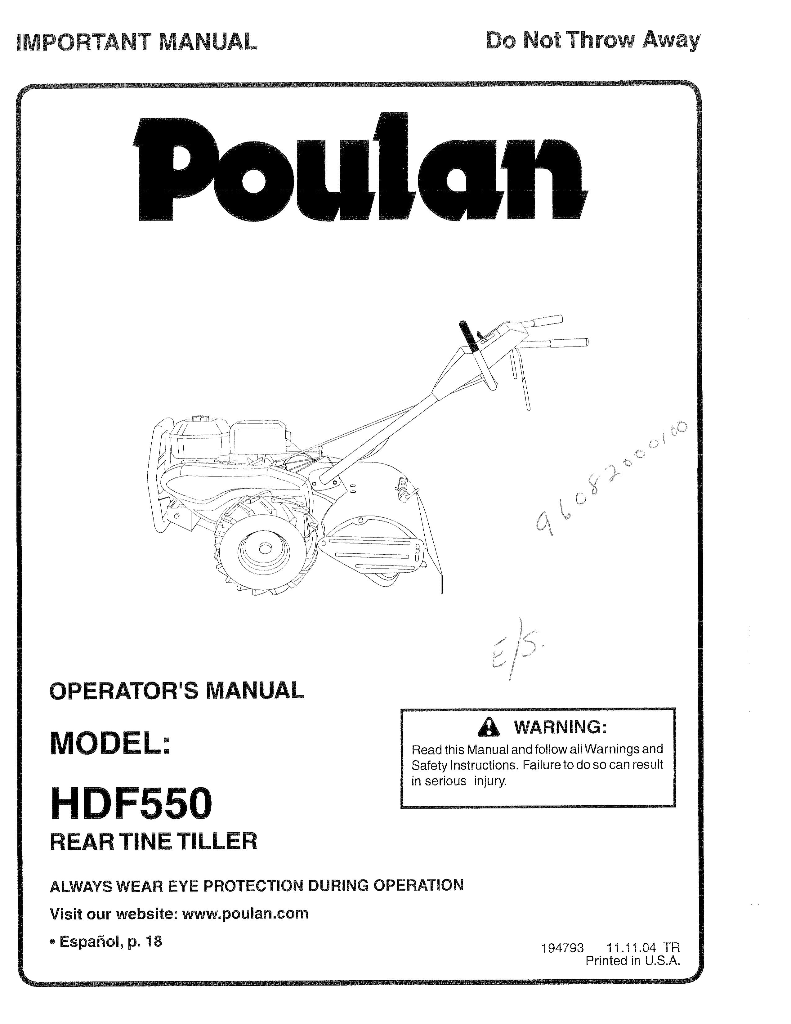 Poulan 194793 Tiller User Manual