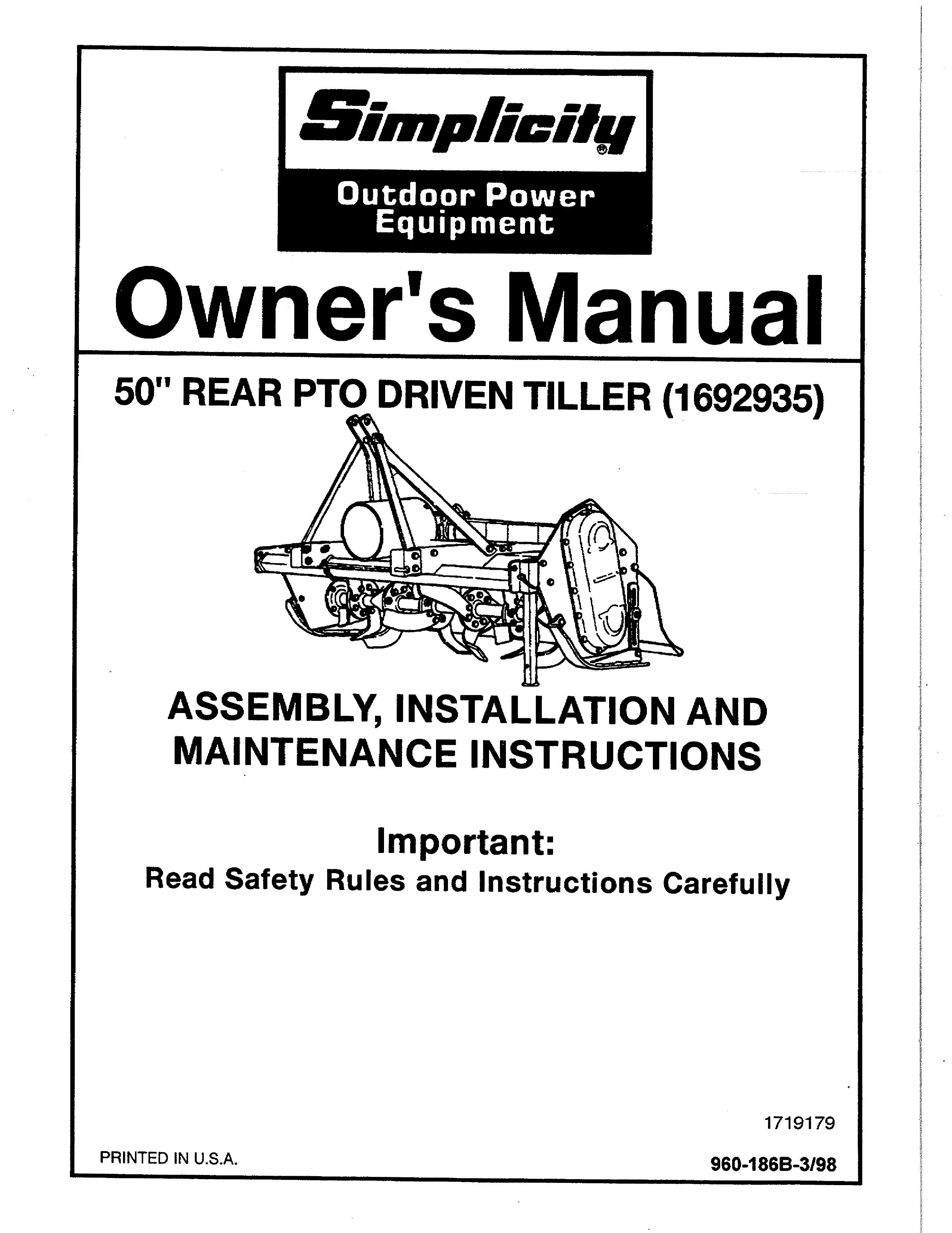 Snapper 1692935 Tiller User Manual