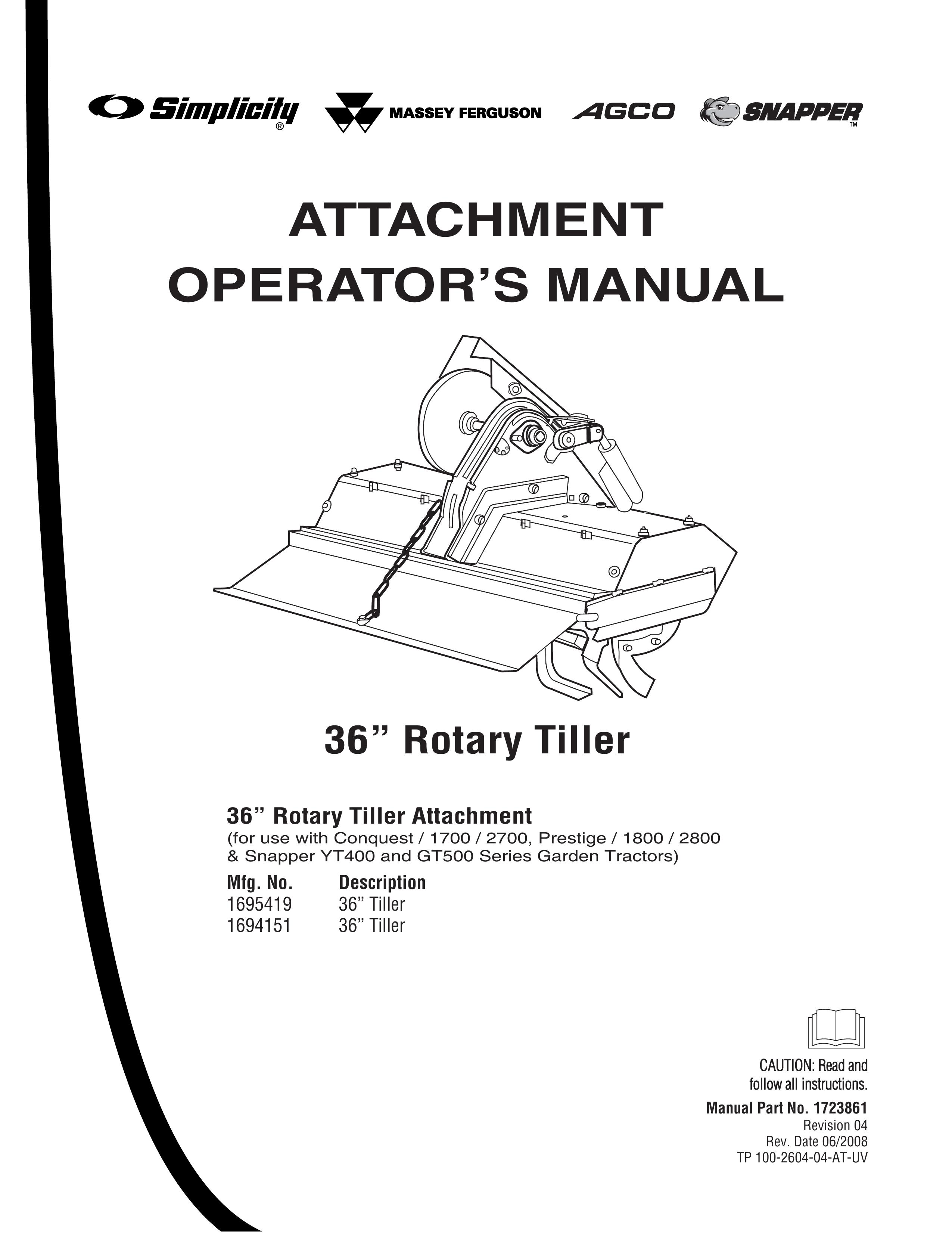 Snapper 1695419 Tiller User Manual