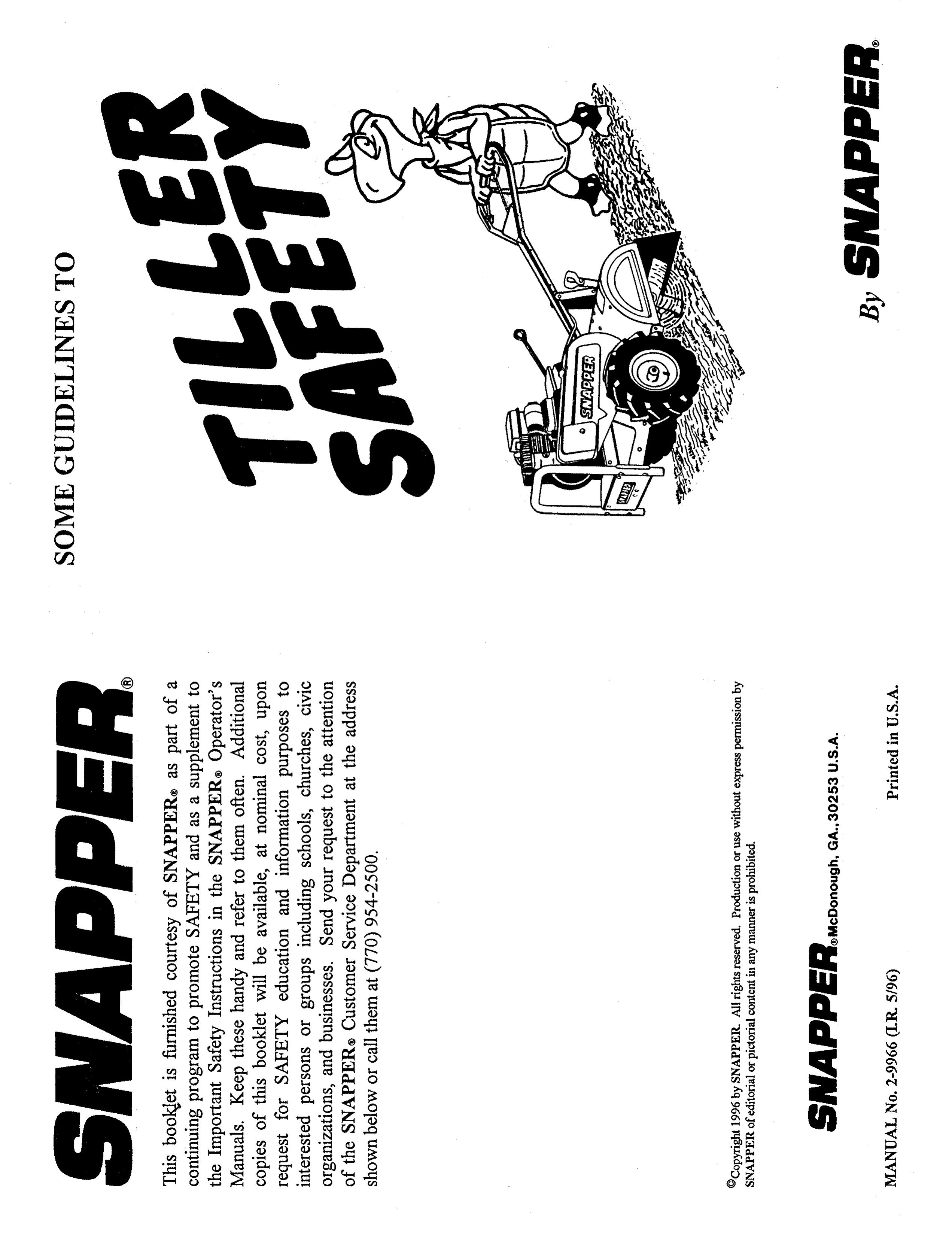 Snapper 2-9966 Tiller User Manual