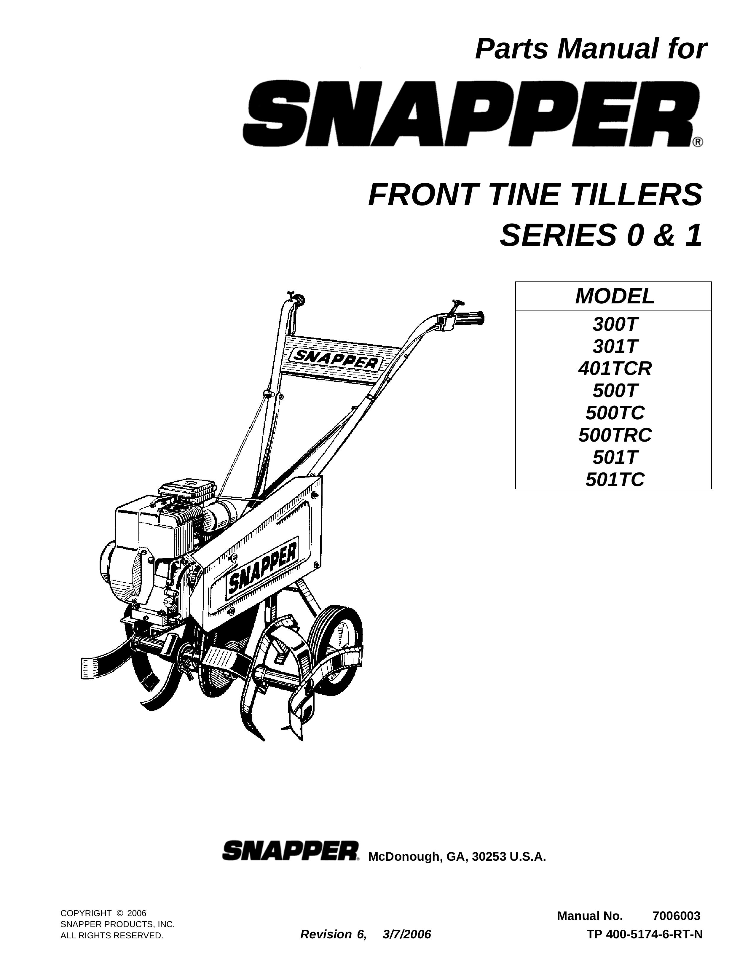 Snapper 401TCR Tiller User Manual