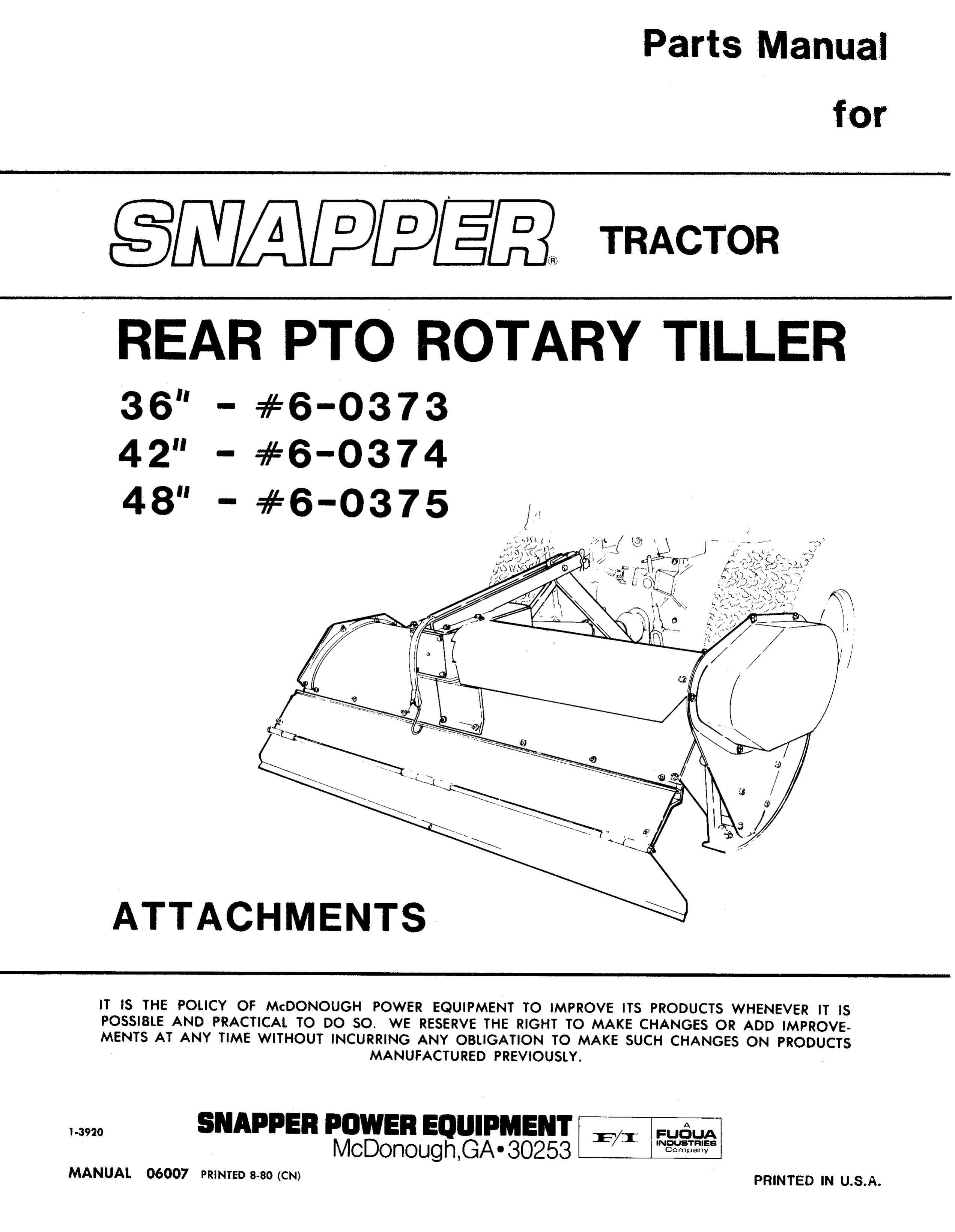 Snapper 6-0374 Tiller User Manual