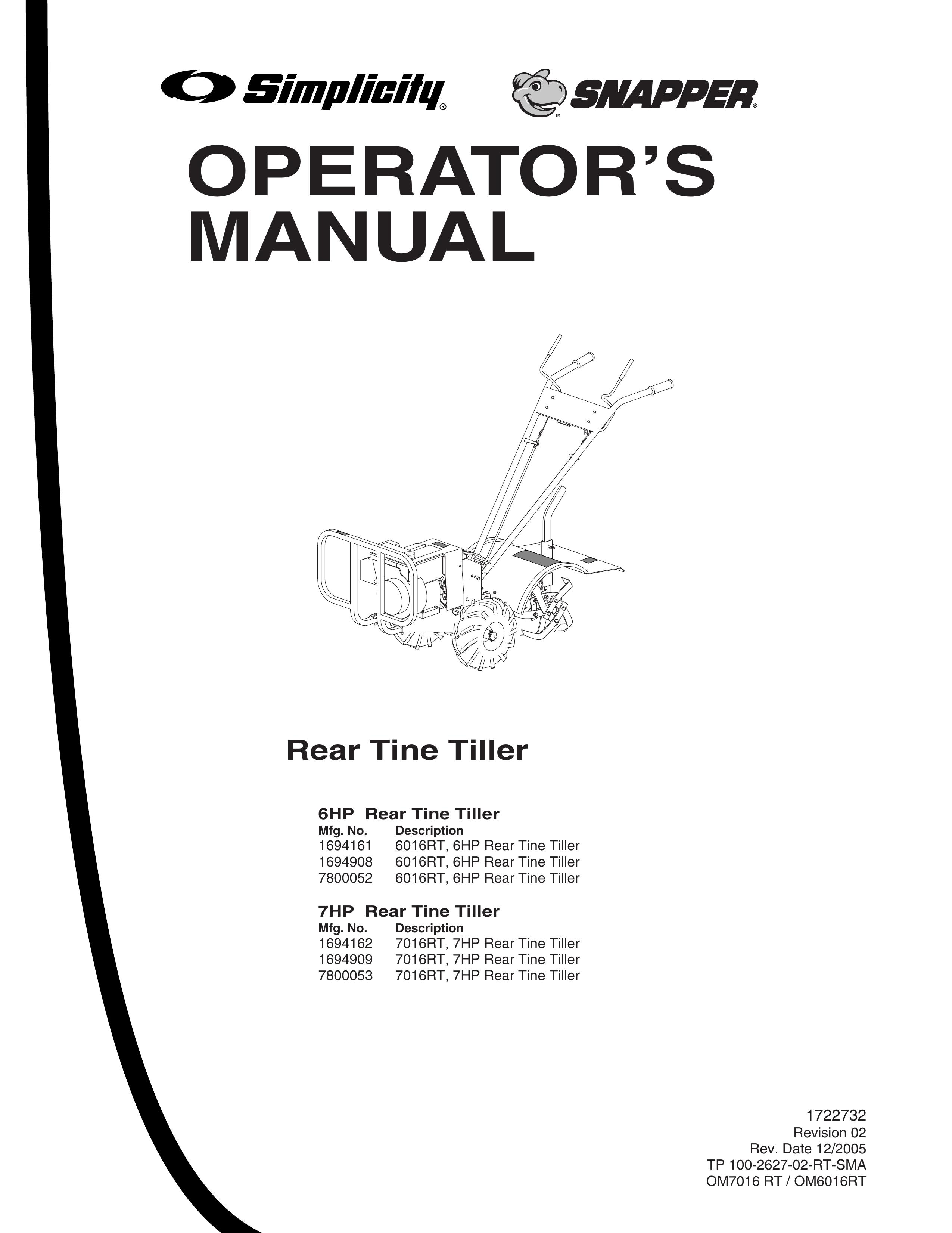 Snapper 6HP, 7HP Tiller User Manual