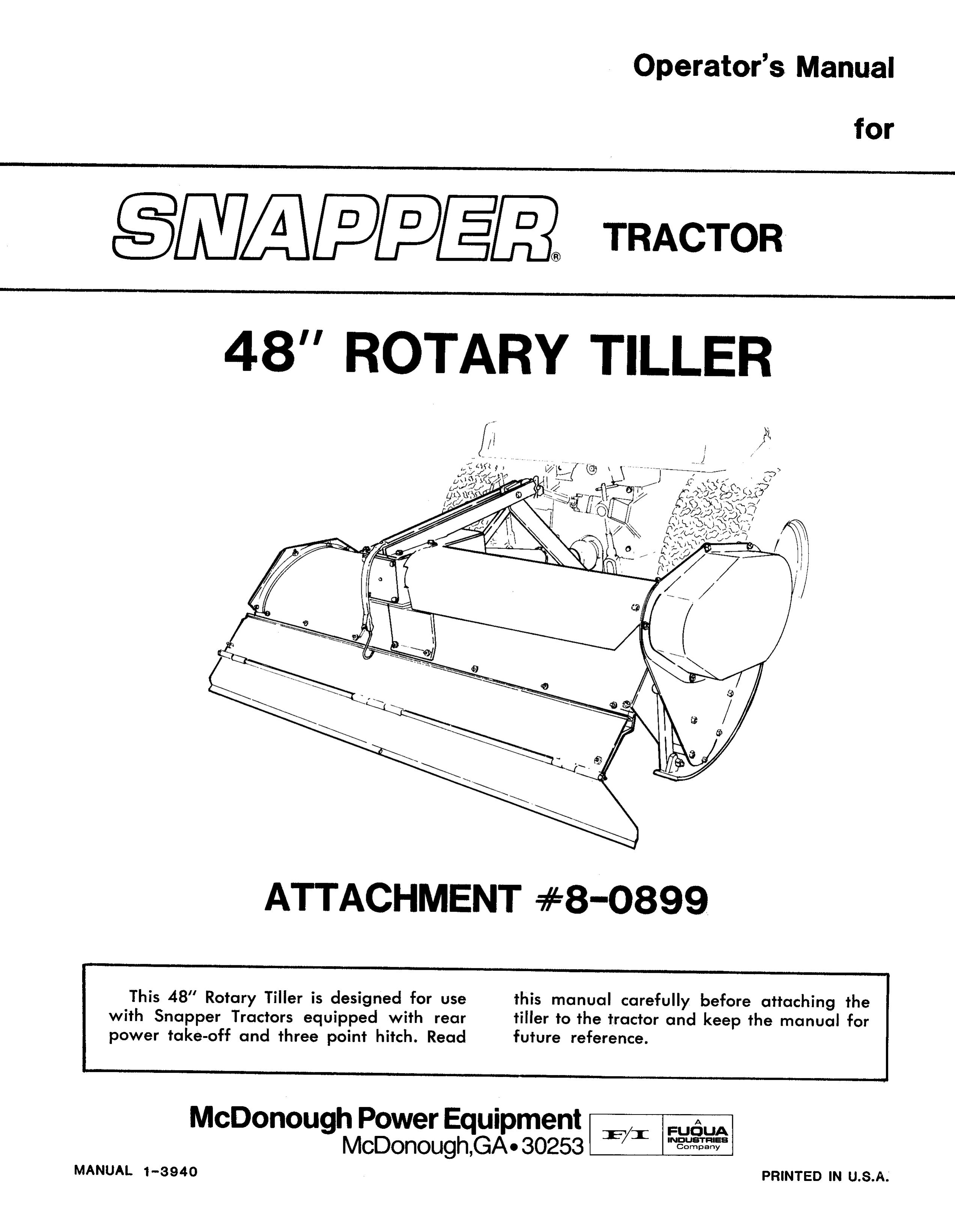 Snapper 8-0899 Tiller User Manual