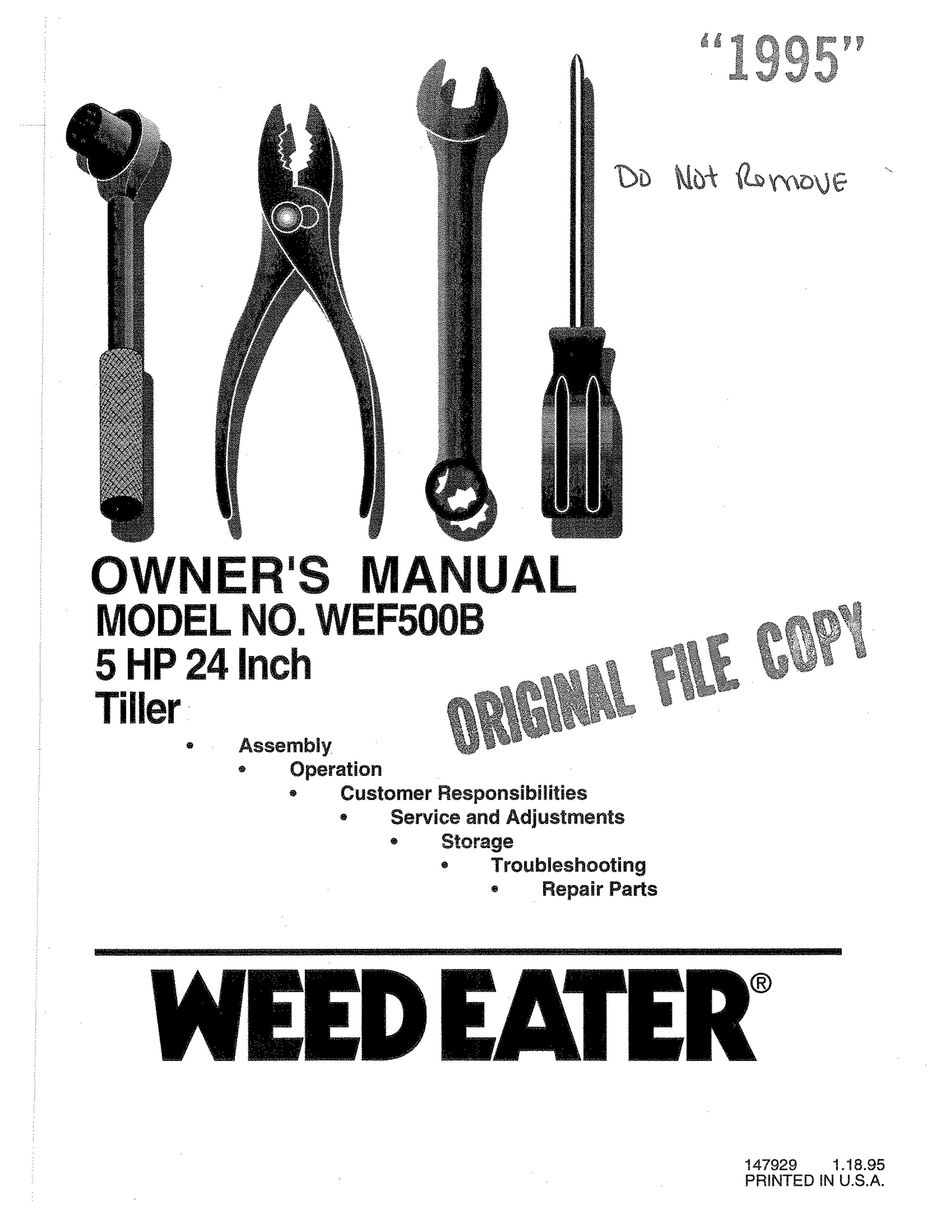 Weed Eater 147929 Tiller User Manual