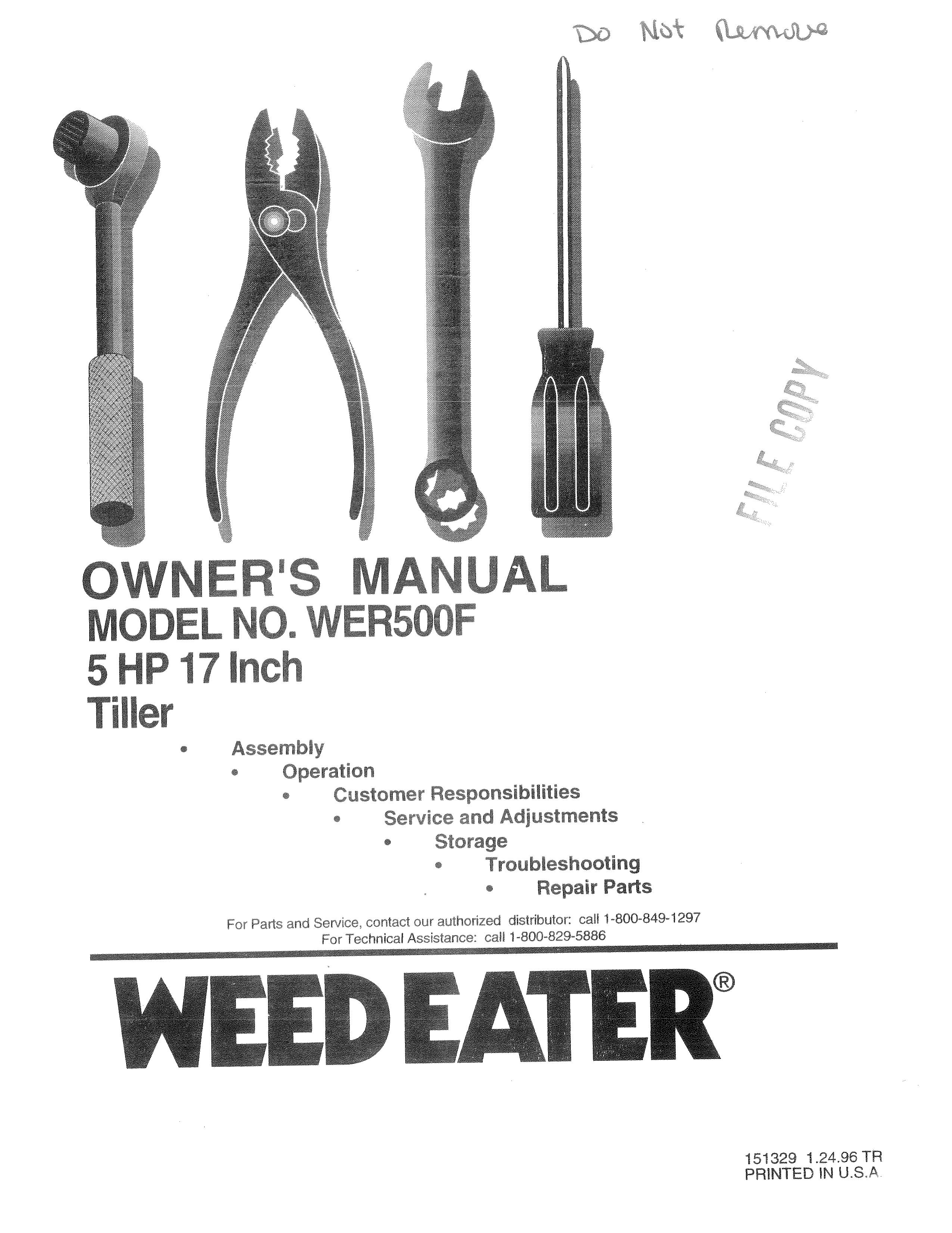 Weed Eater 151329 Tiller User Manual