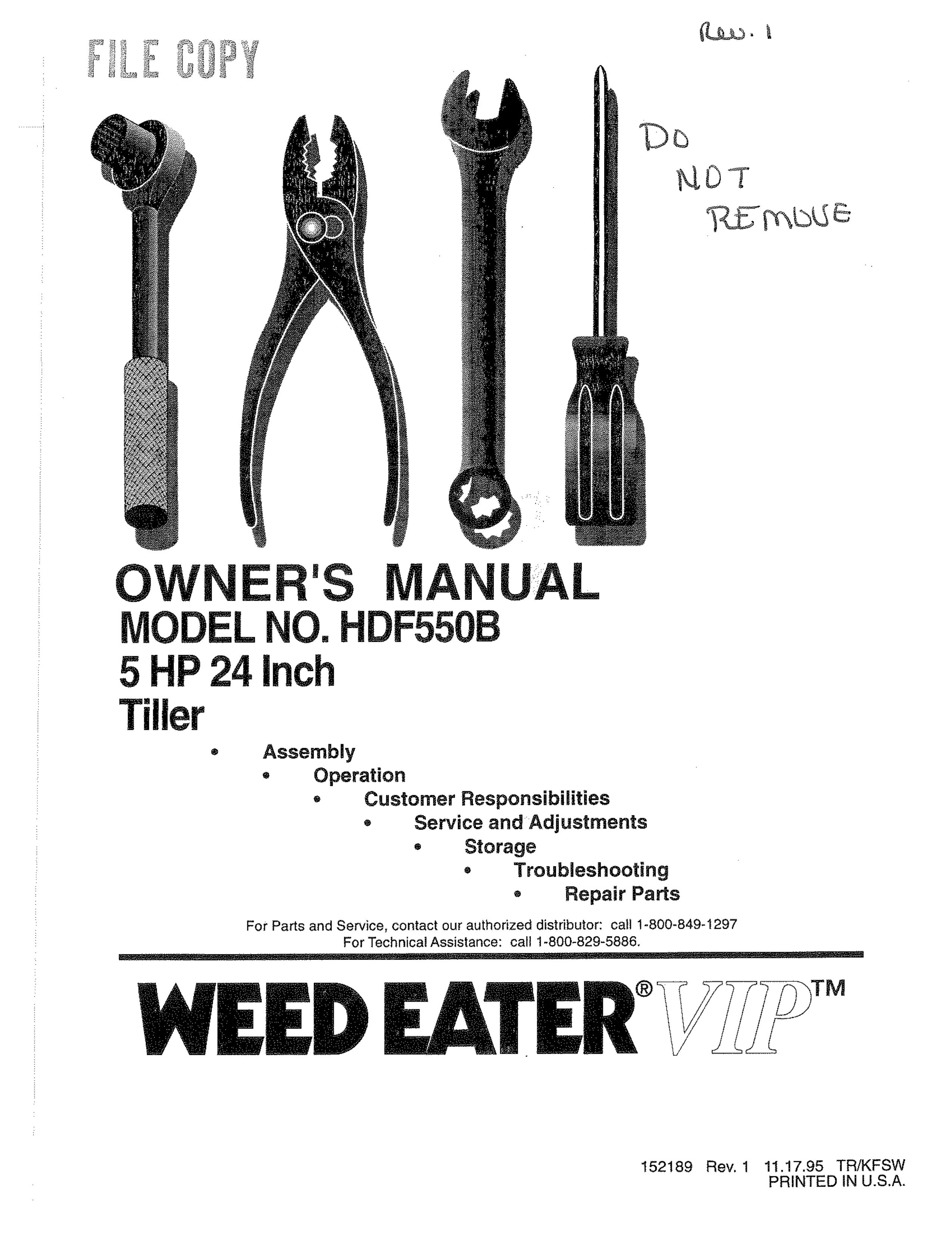 Weed Eater 152189 Tiller User Manual