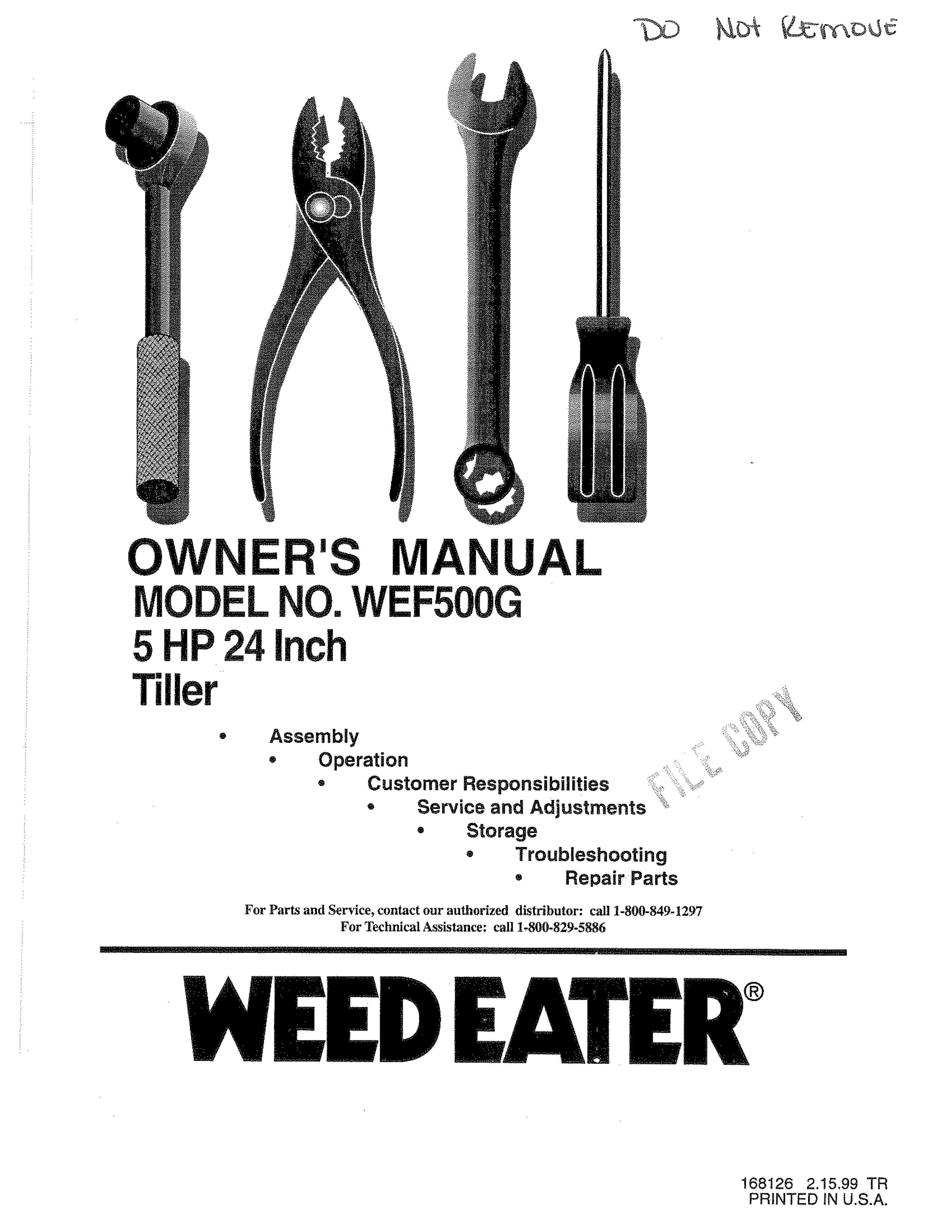 Weed Eater WEF500G Tiller User Manual