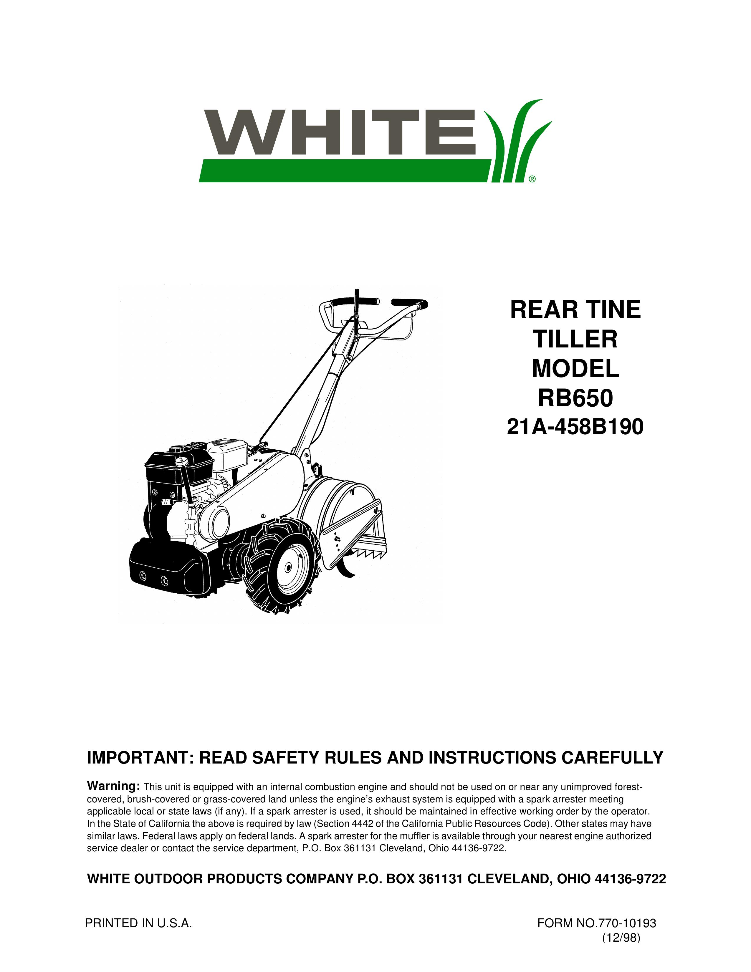 White RB650 Tiller User Manual