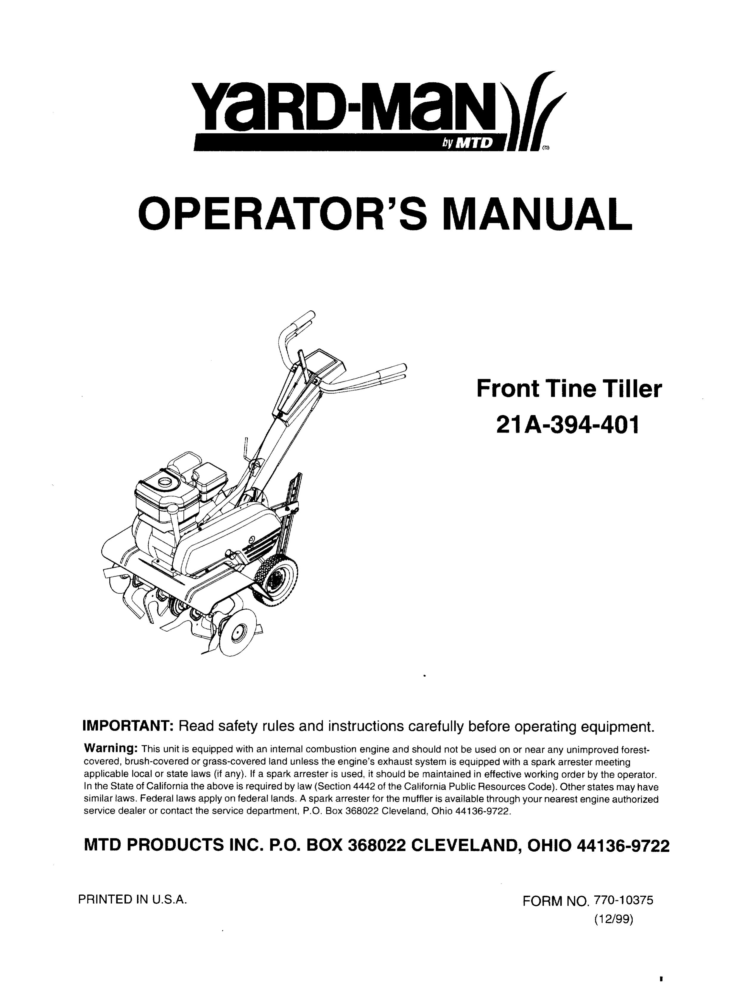 Yard-Man 21A-394-401 Tiller User Manual