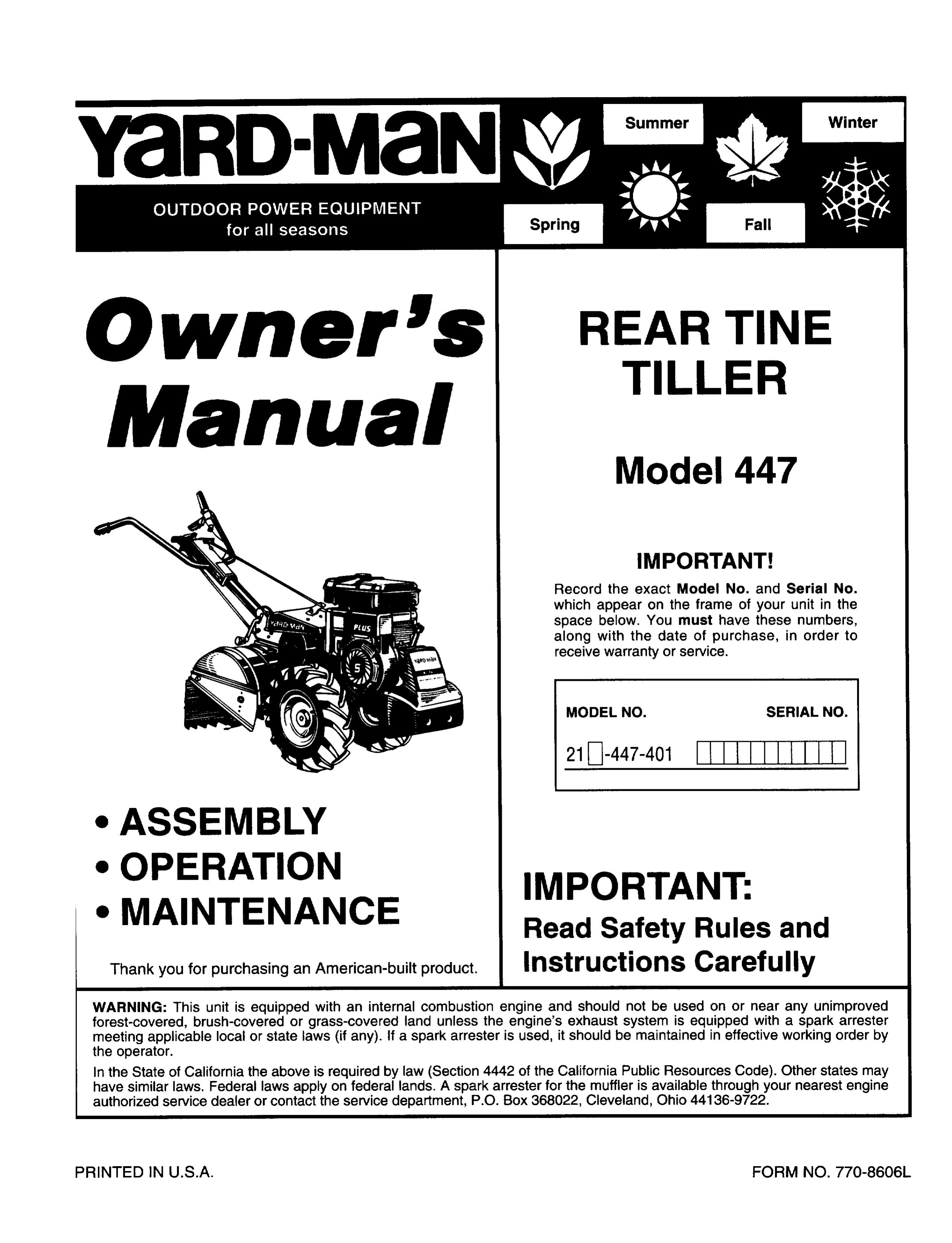 Yard-Man 447 Tiller User Manual
