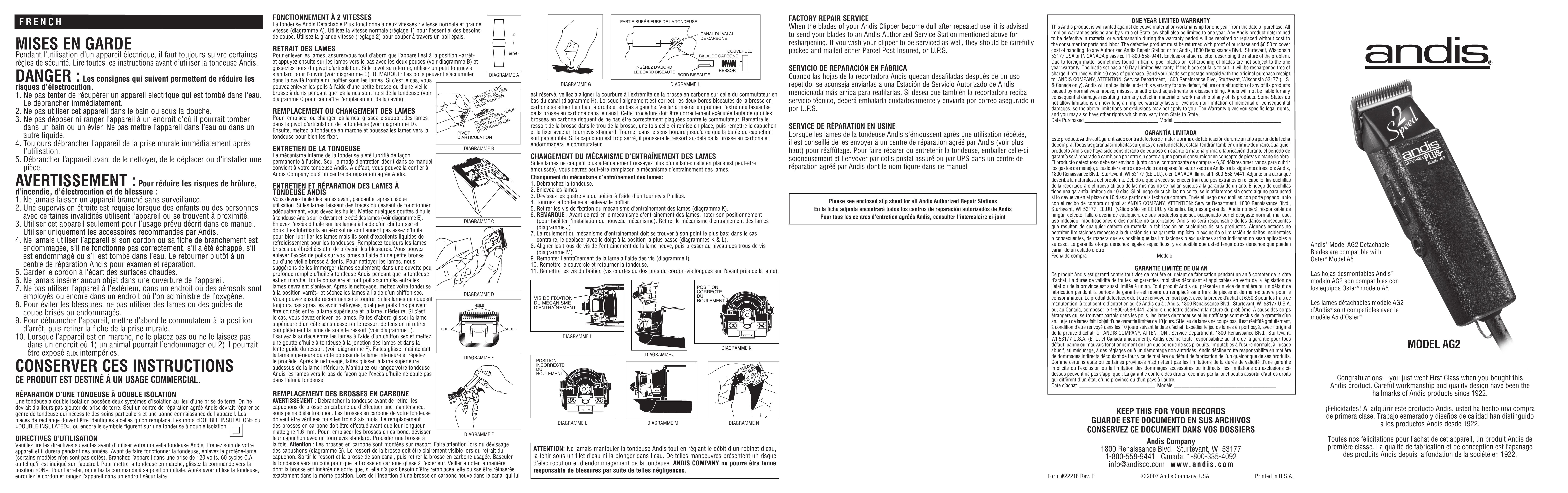 Andis Company A5 Trimmer User Manual