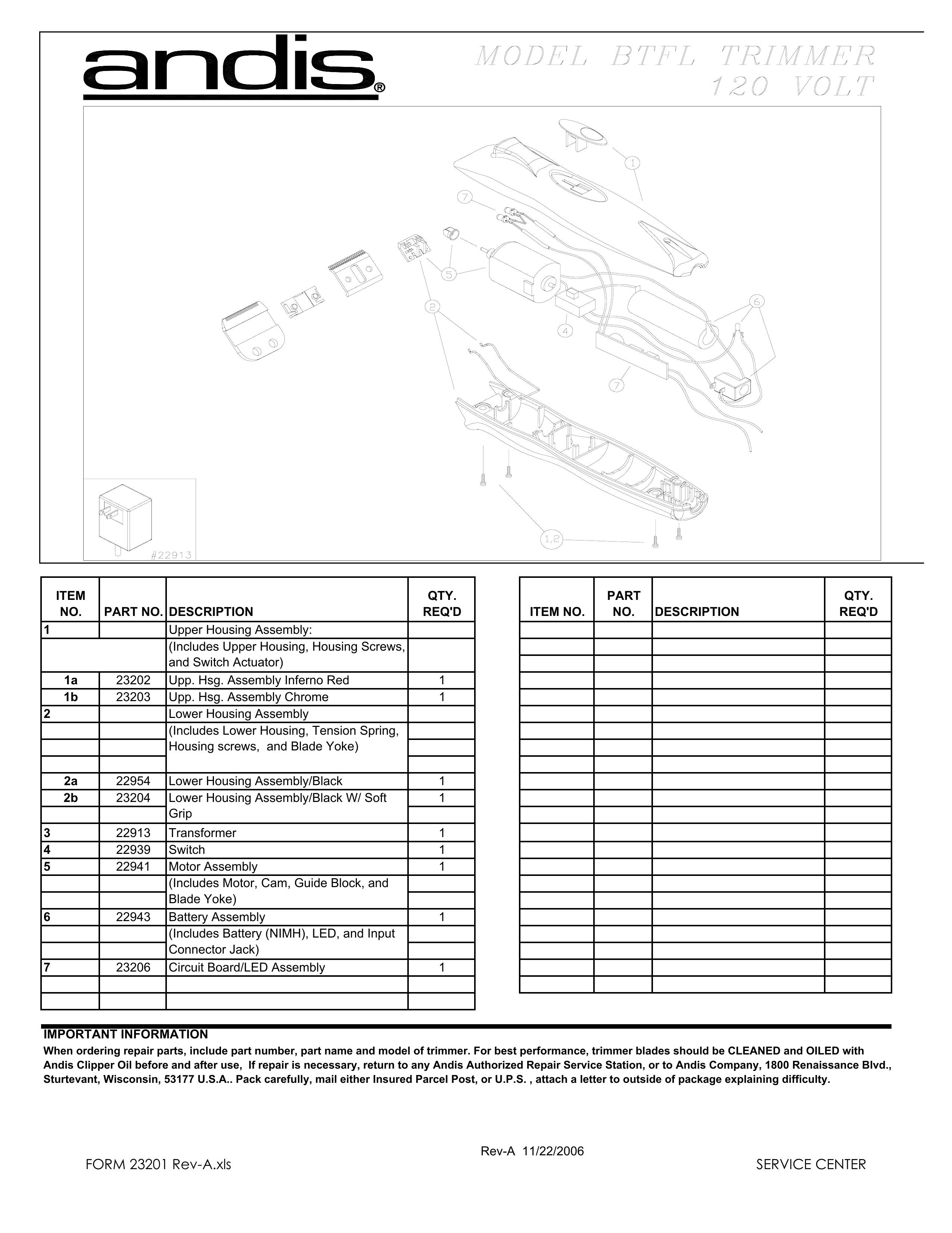 Andis Company BTFL Trimmer User Manual