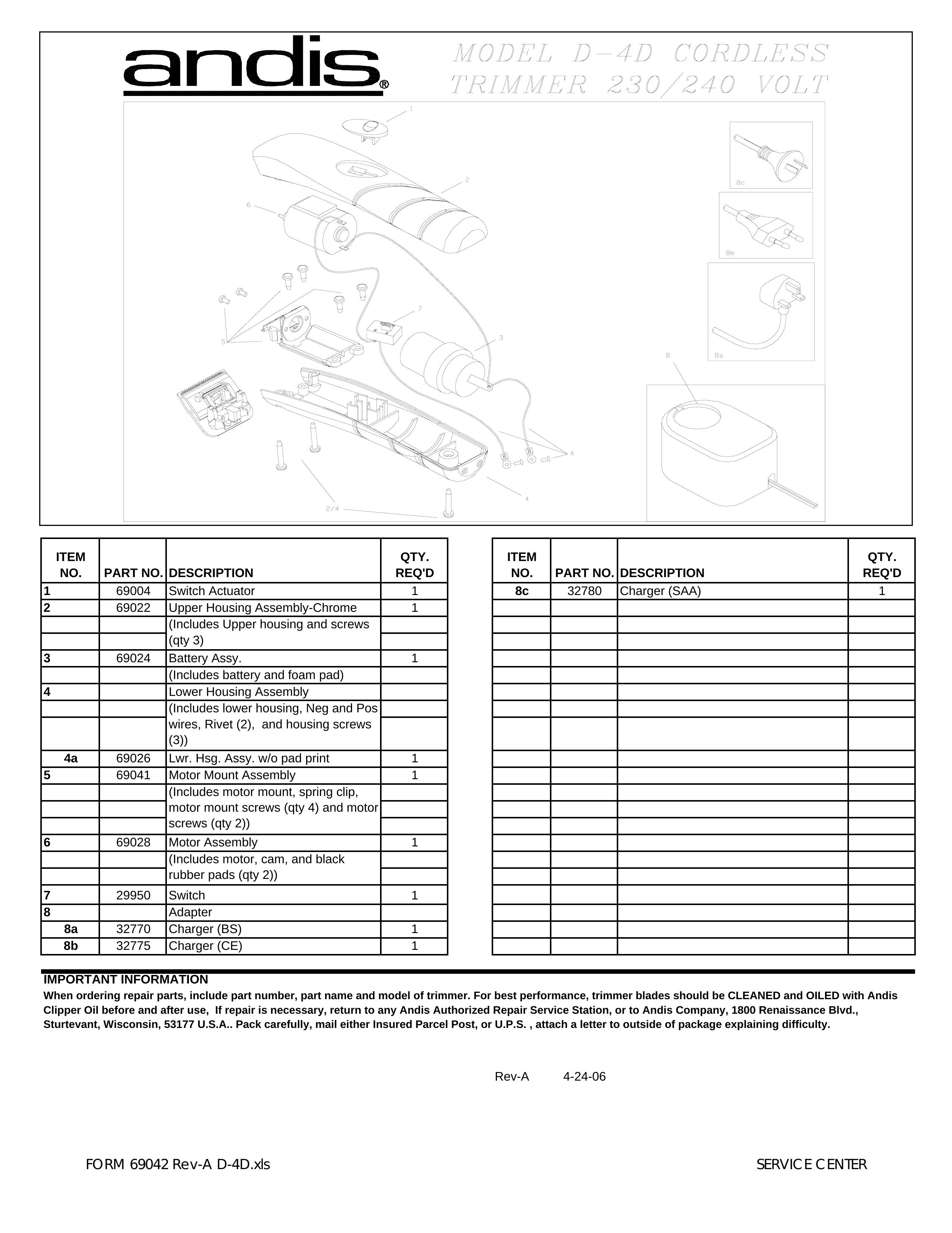 Andis Company D-4D Trimmer User Manual