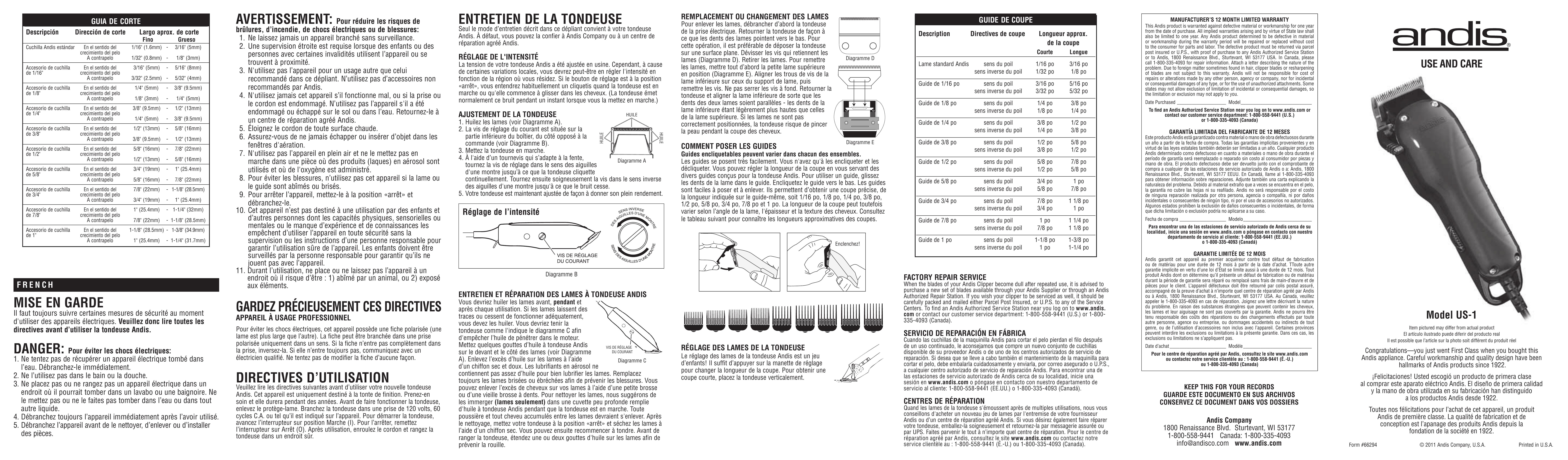 Andis Company US-1 Trimmer User Manual