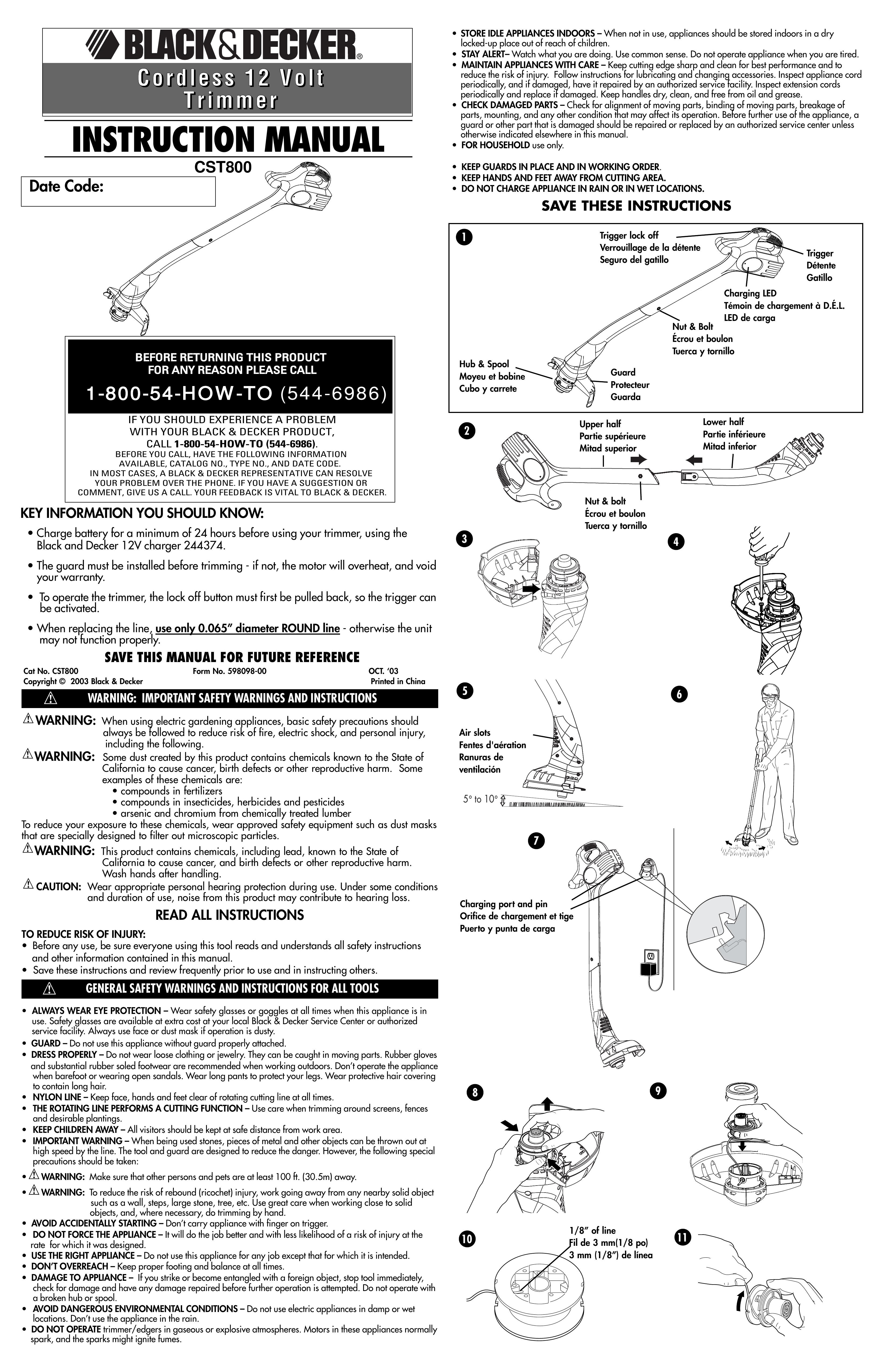 Black & Decker 598098-00 Trimmer User Manual