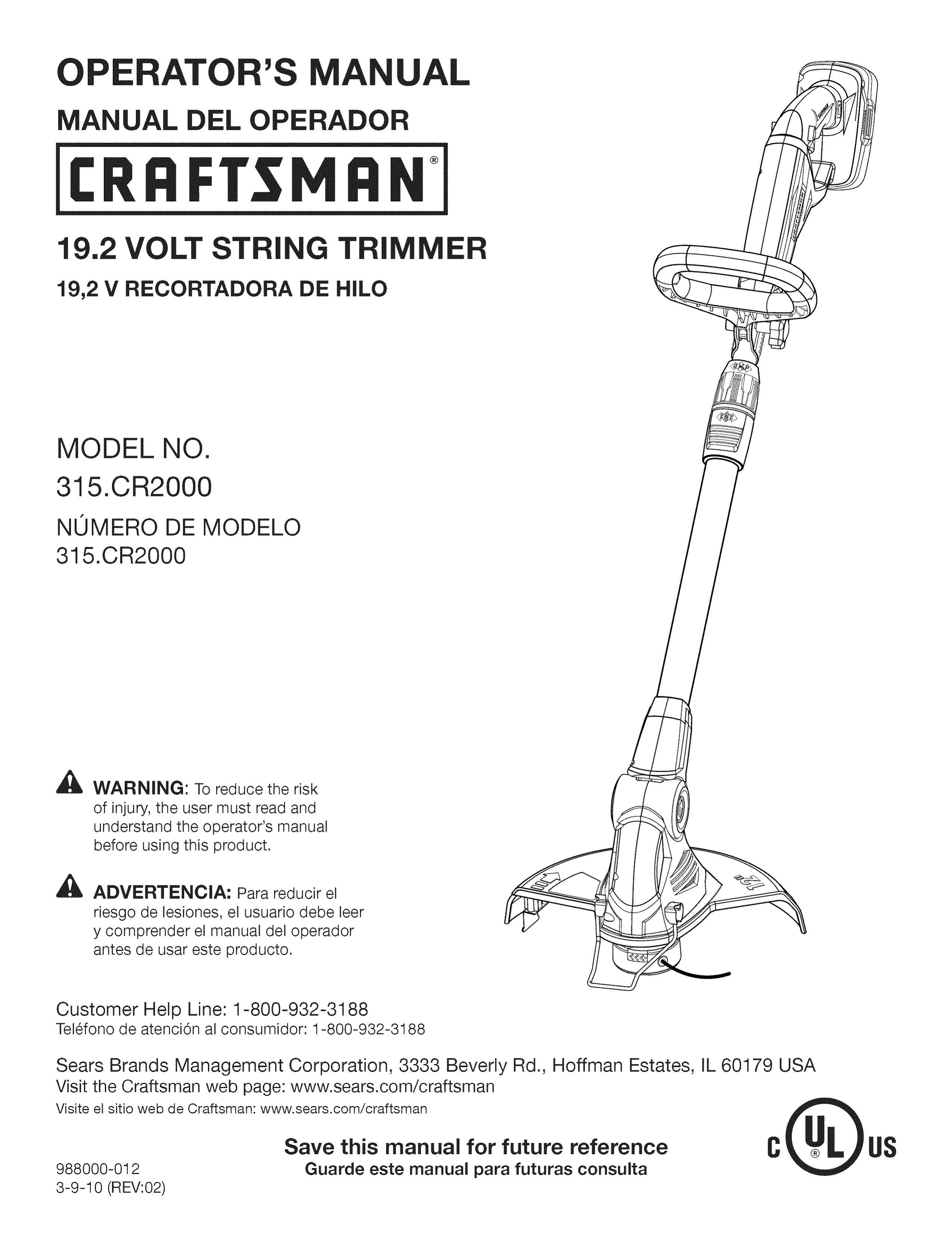 Craftsman 315.CR2000 Trimmer User Manual