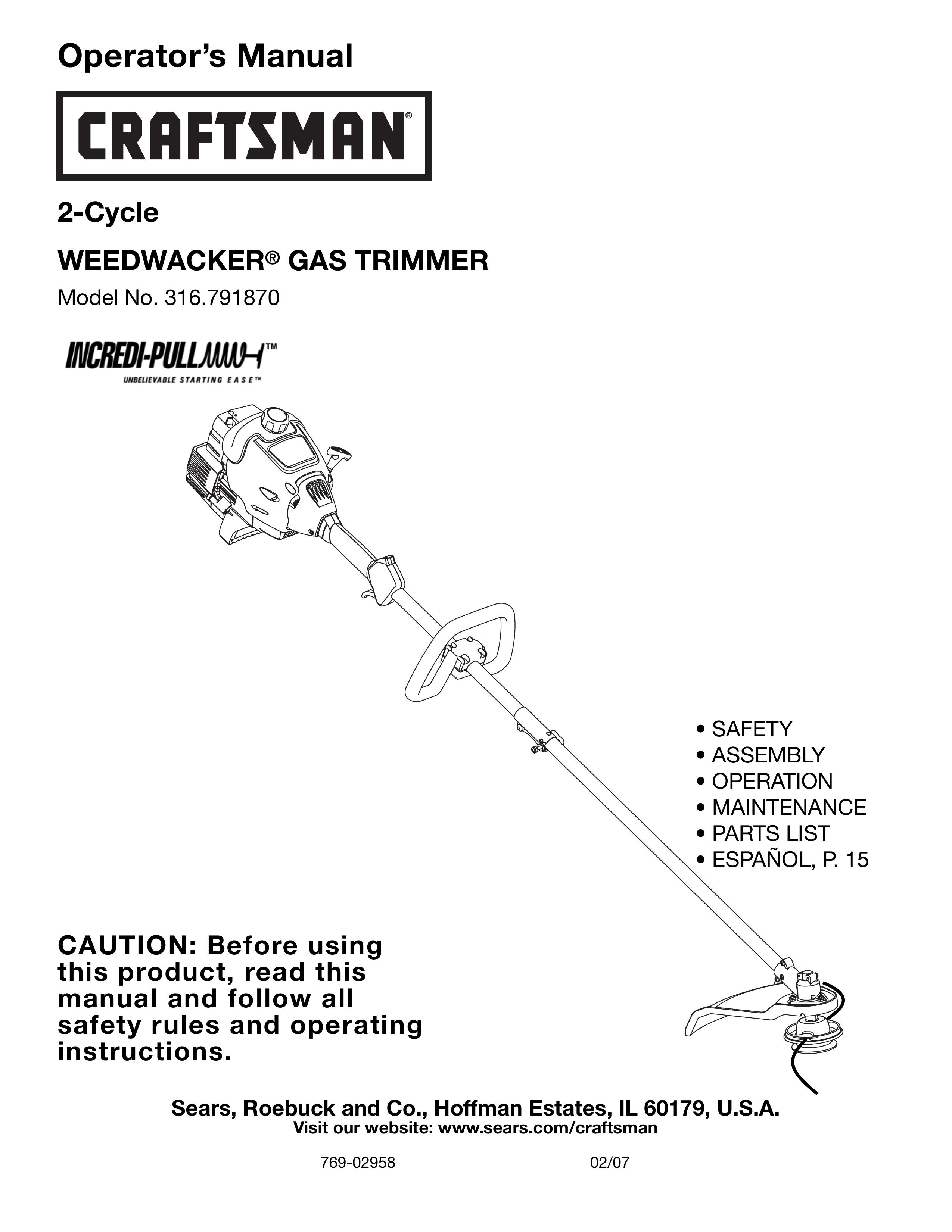 Craftsman 316.79187 Trimmer User Manual