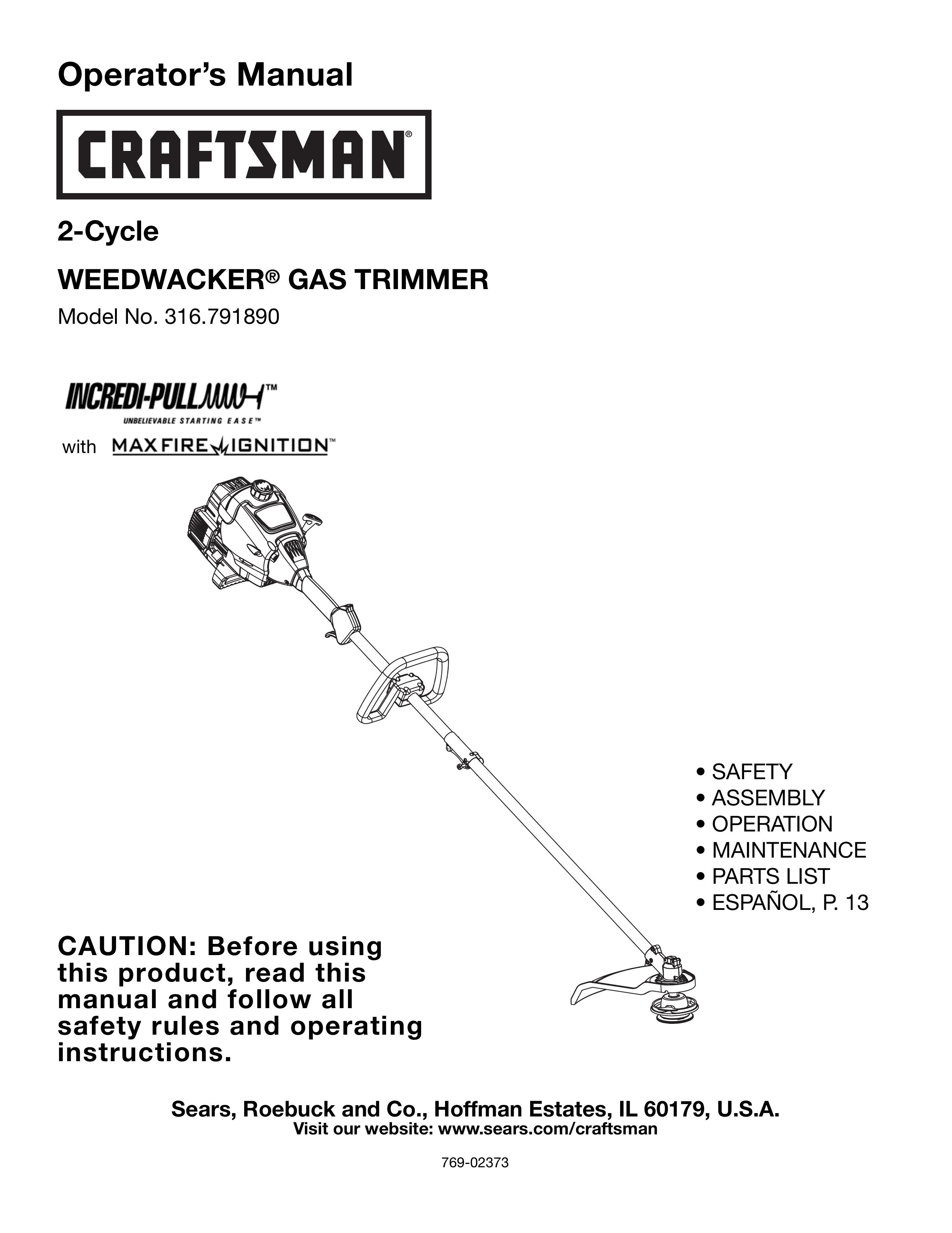 Craftsman 316.79189 Trimmer User Manual