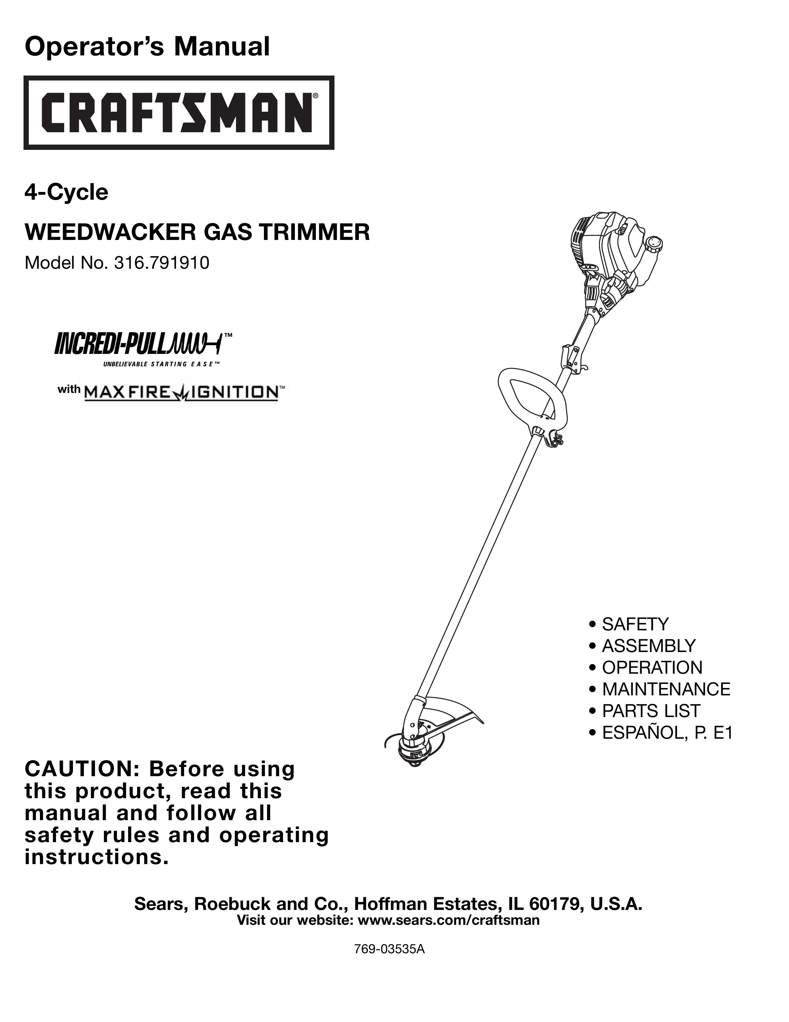 Craftsman 316.79191 Trimmer User Manual