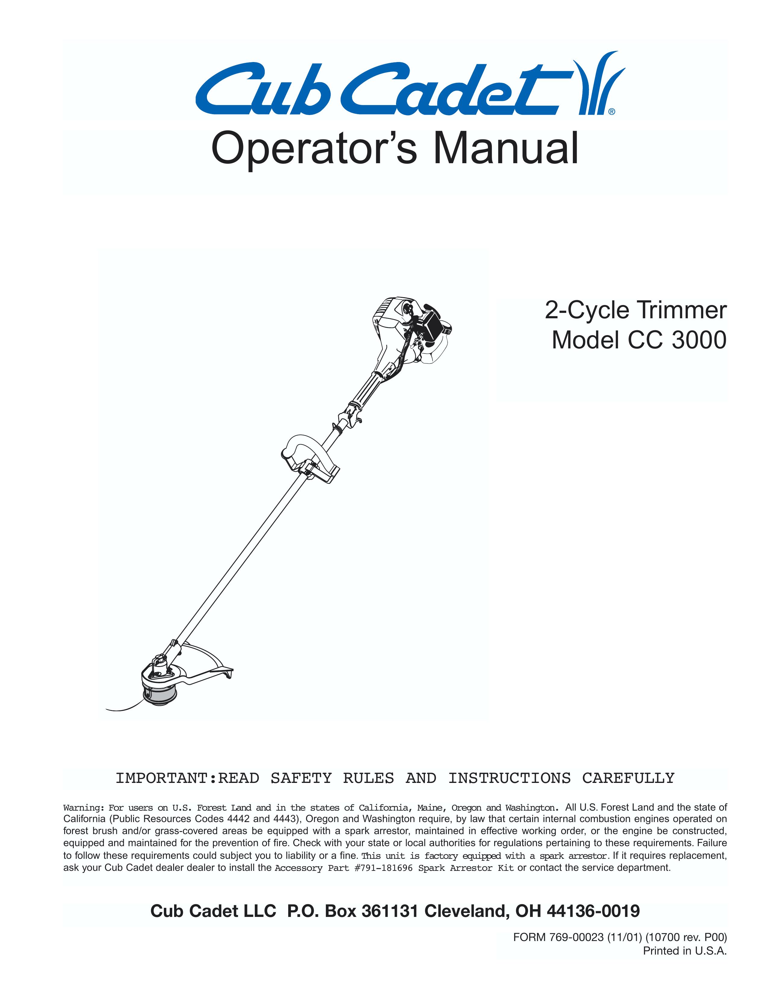 Cub Cadet CC3000 Trimmer User Manual