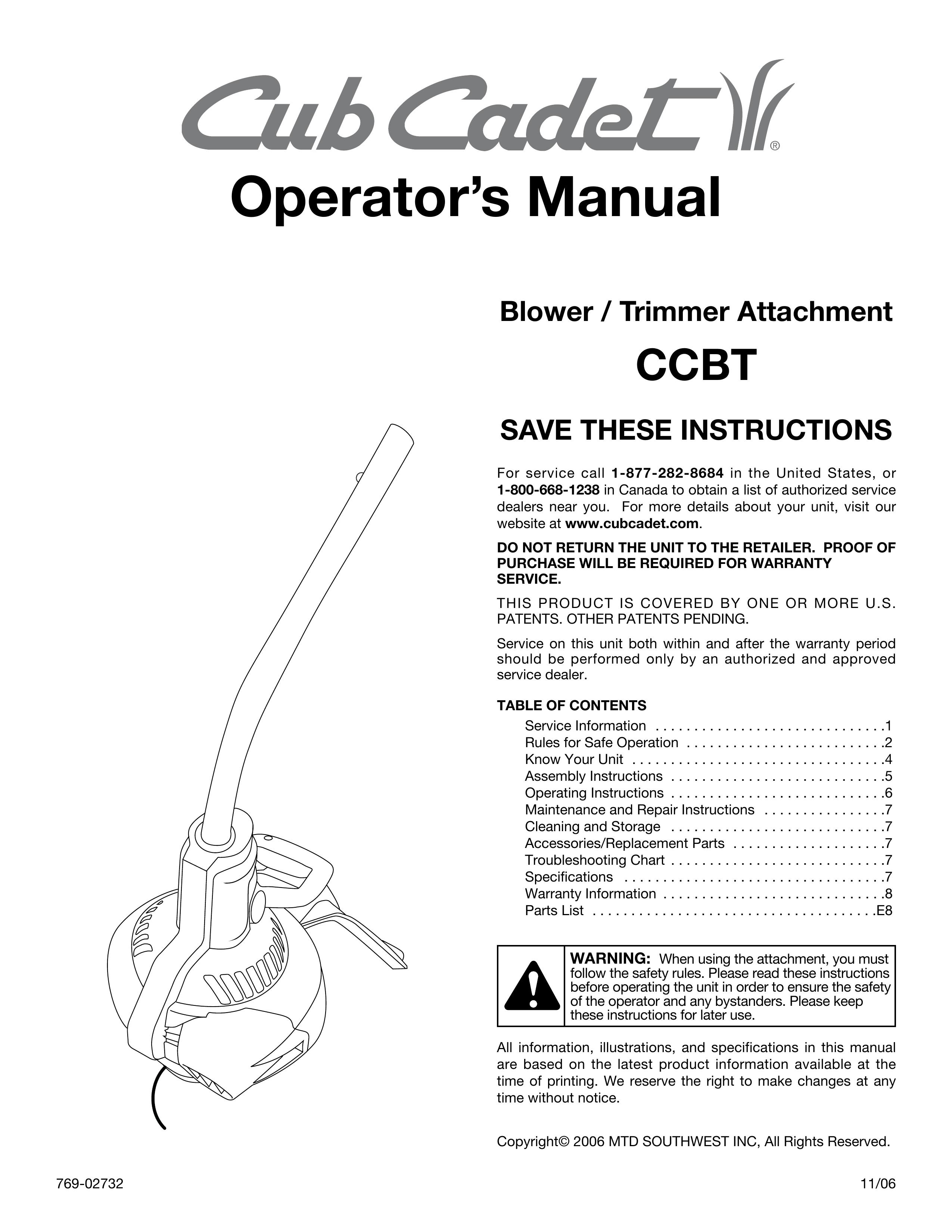 Cub Cadet CCBT Trimmer User Manual