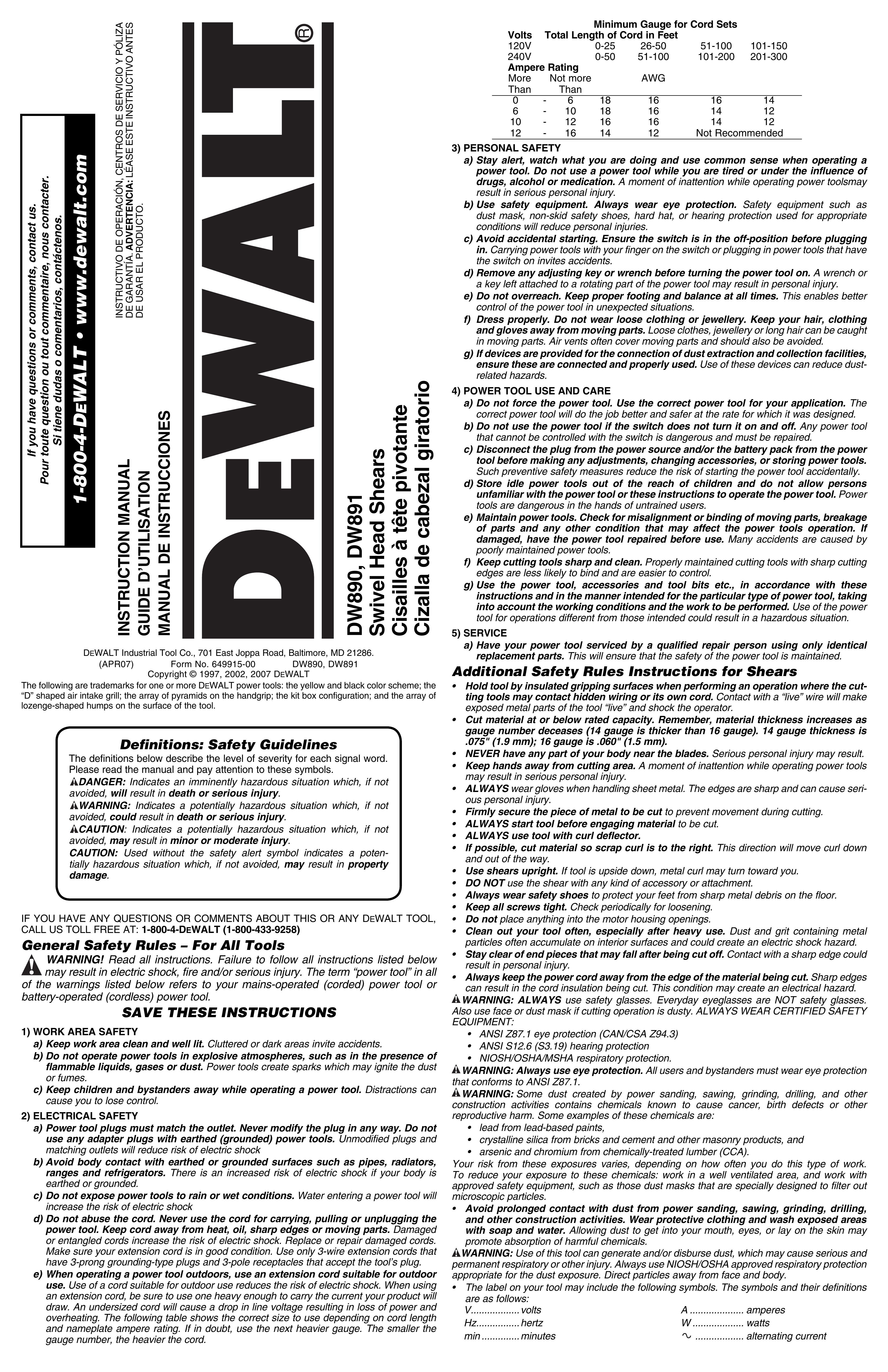 DeWalt DW890 Trimmer User Manual