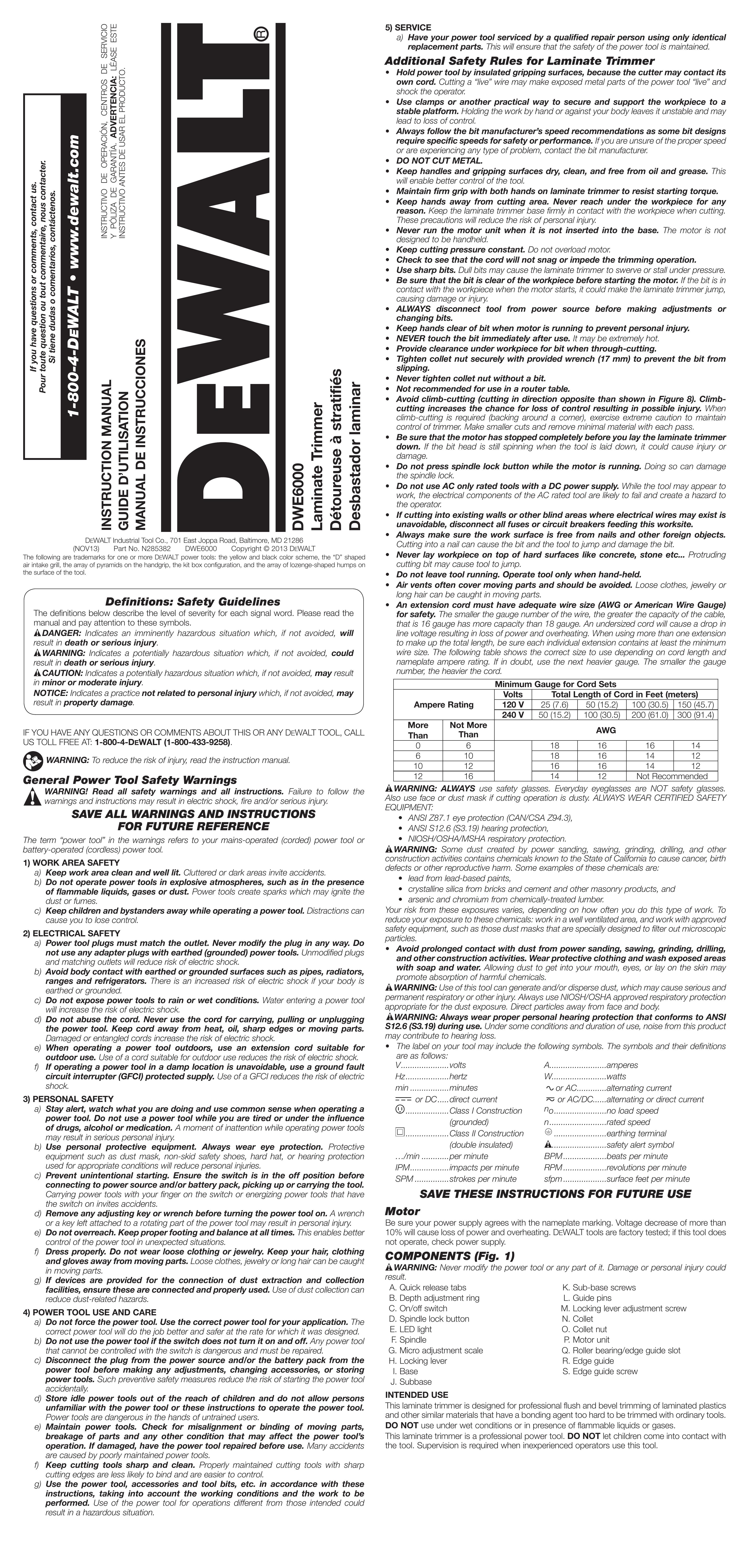 DeWalt DWE6000 Trimmer User Manual