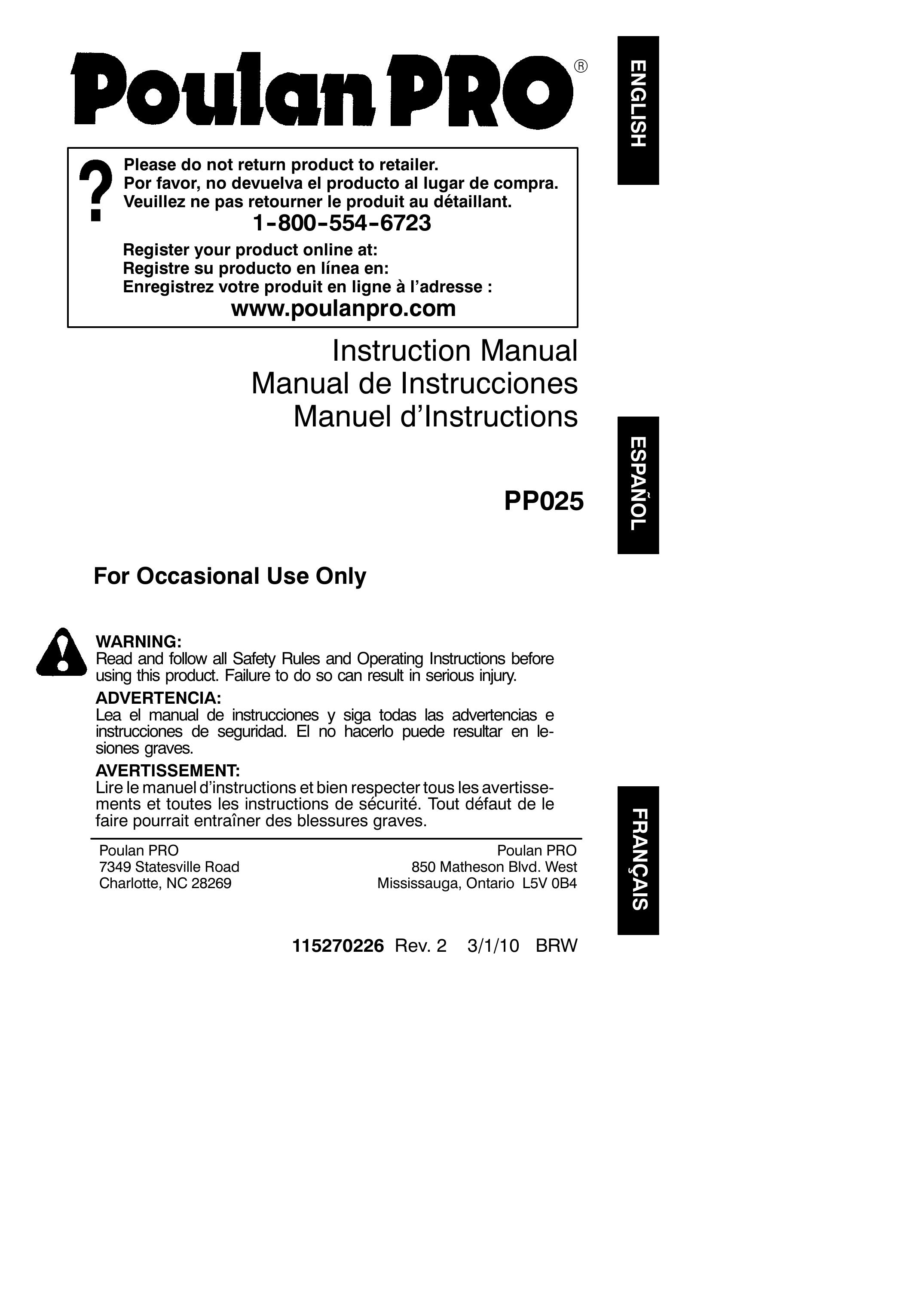 Poulan 115270226 Trimmer User Manual