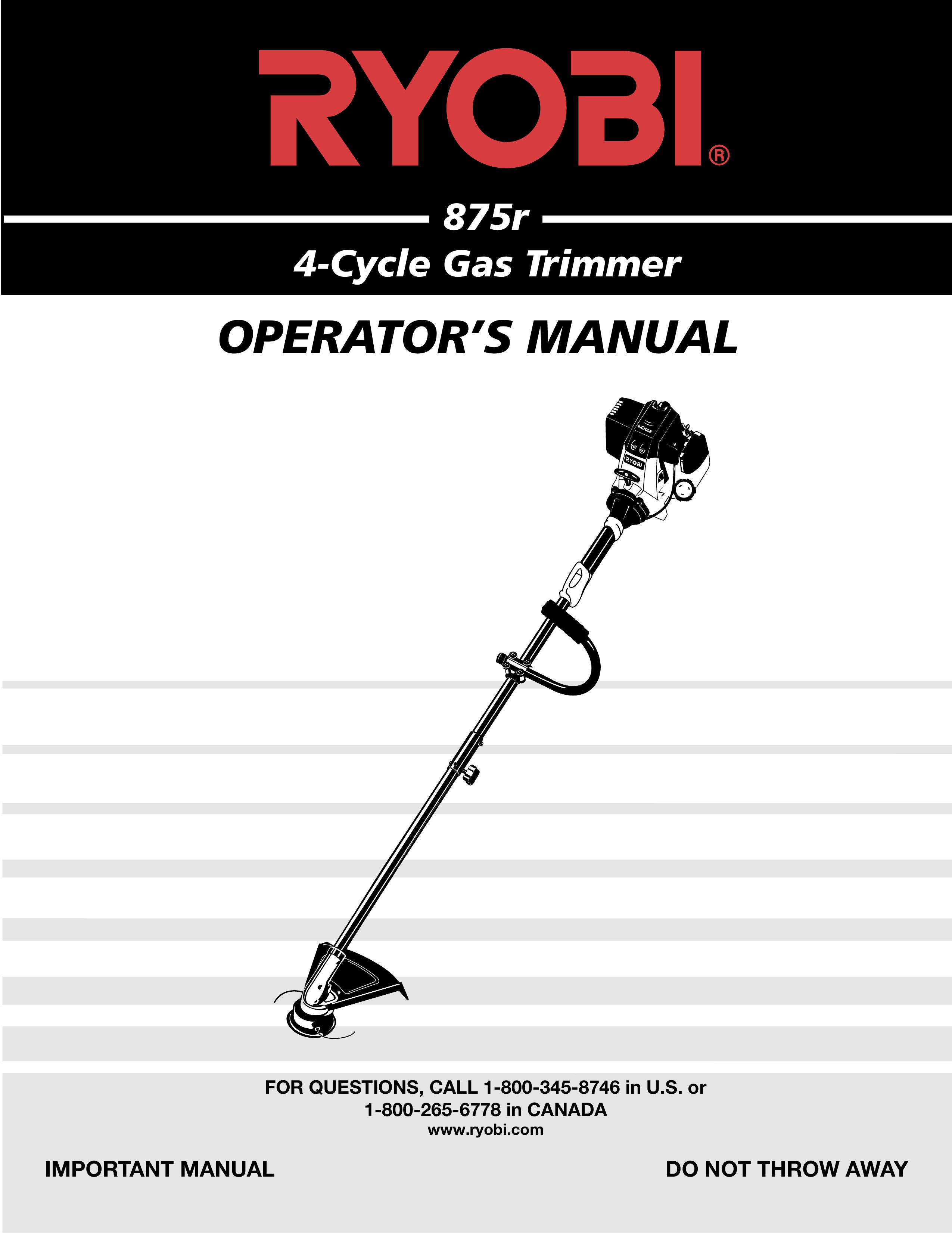 Ryobi Outdoor 875r Trimmer User Manual