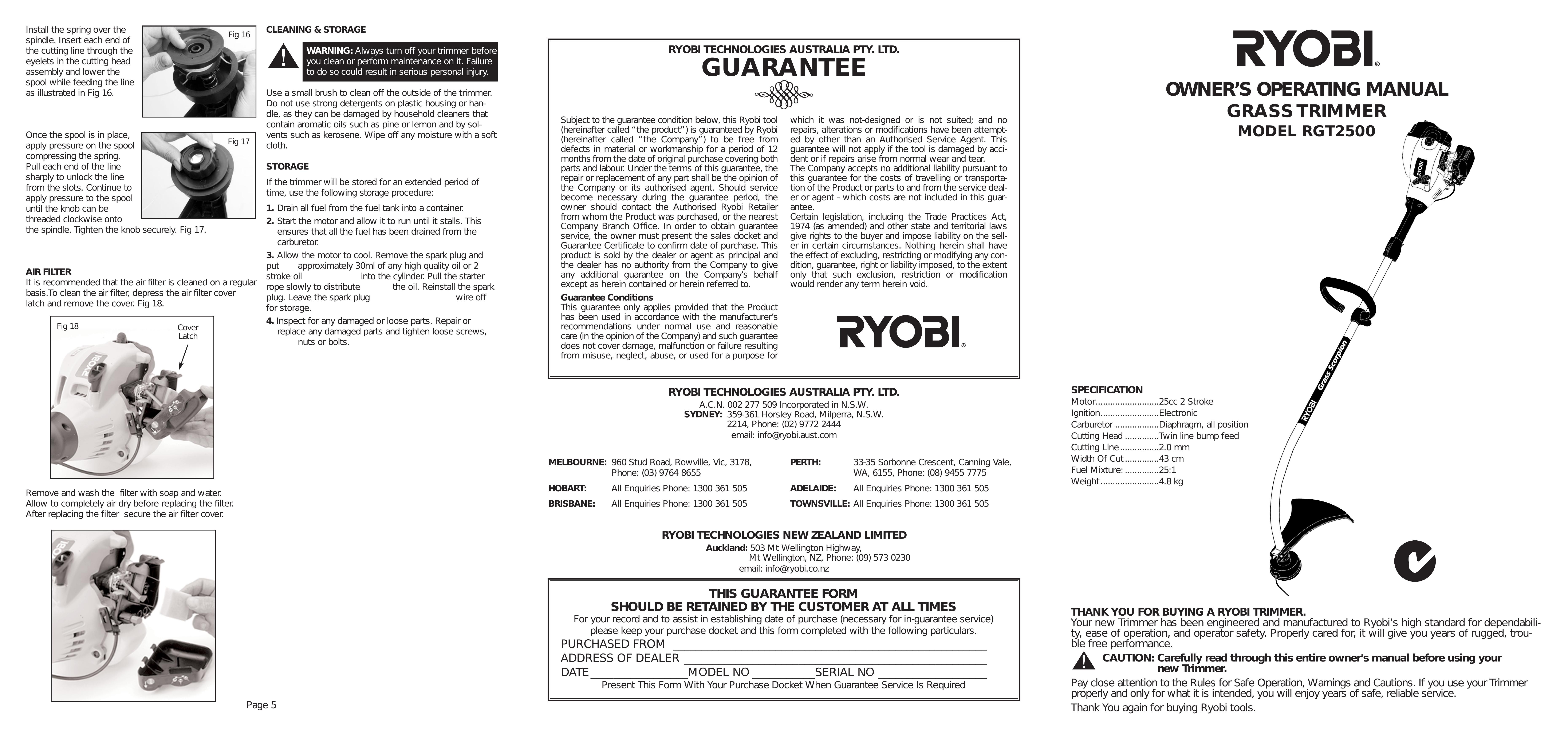 Ryobi Outdoor RGT2500 Trimmer User Manual