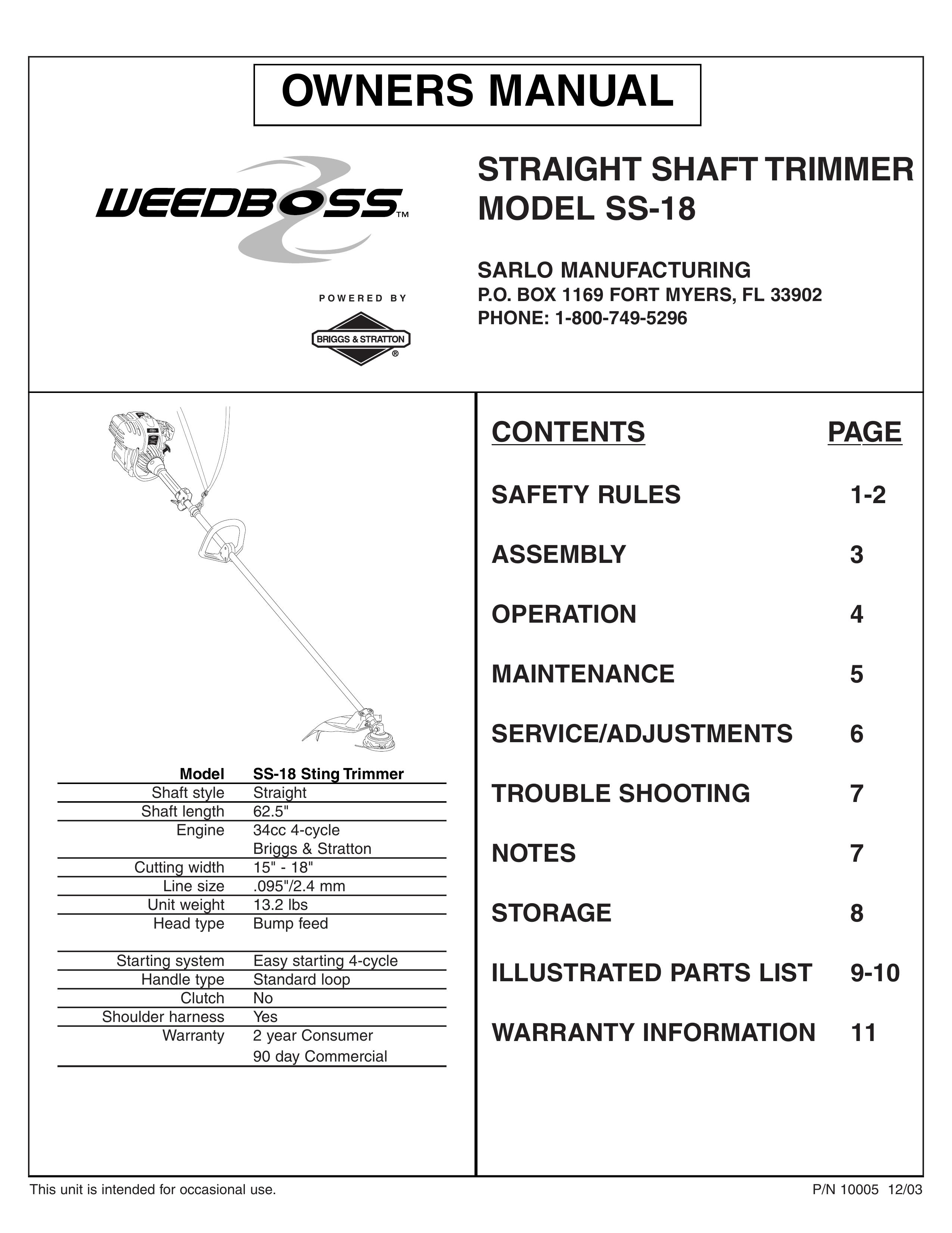 Sarlo SS-18 Trimmer User Manual