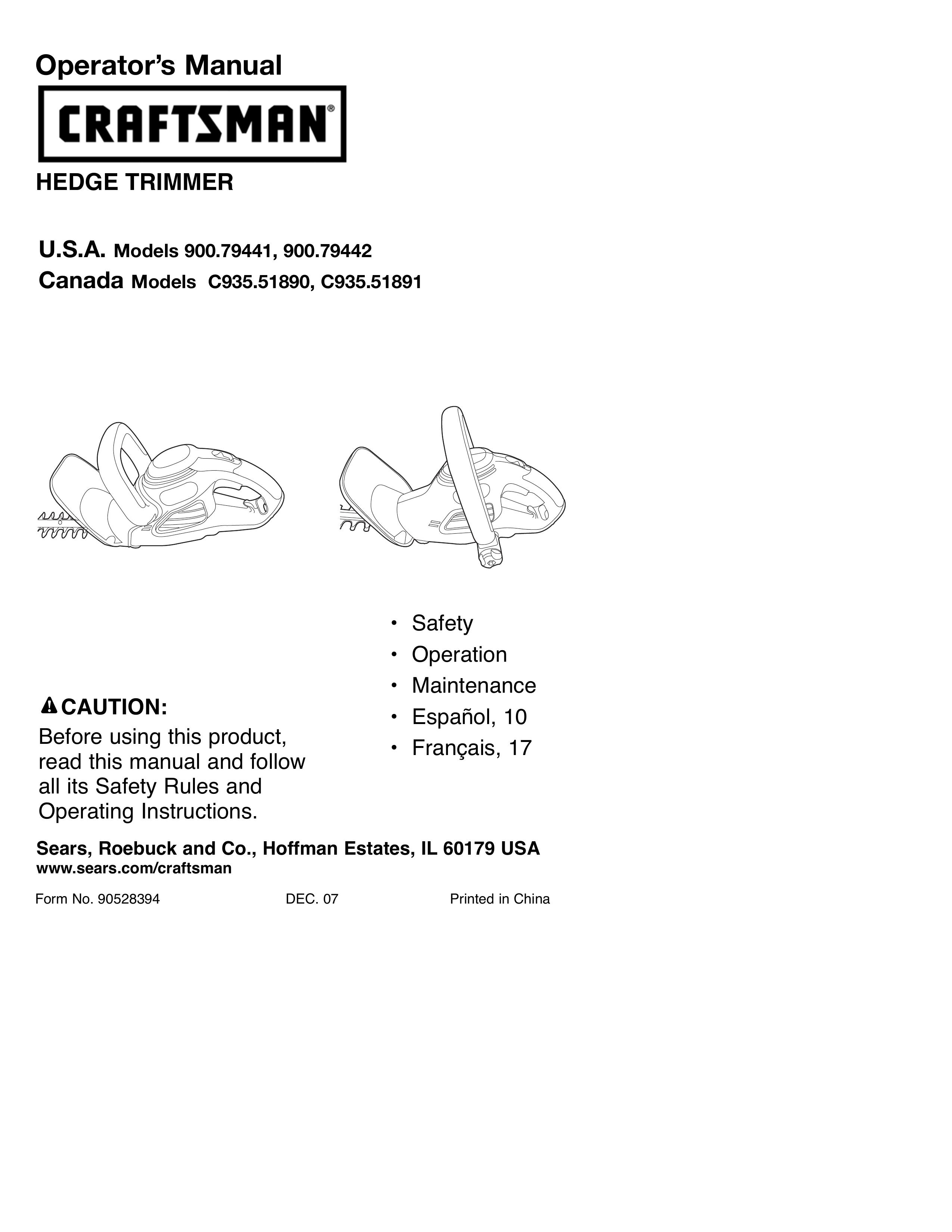 Sears 900.79442 Trimmer User Manual