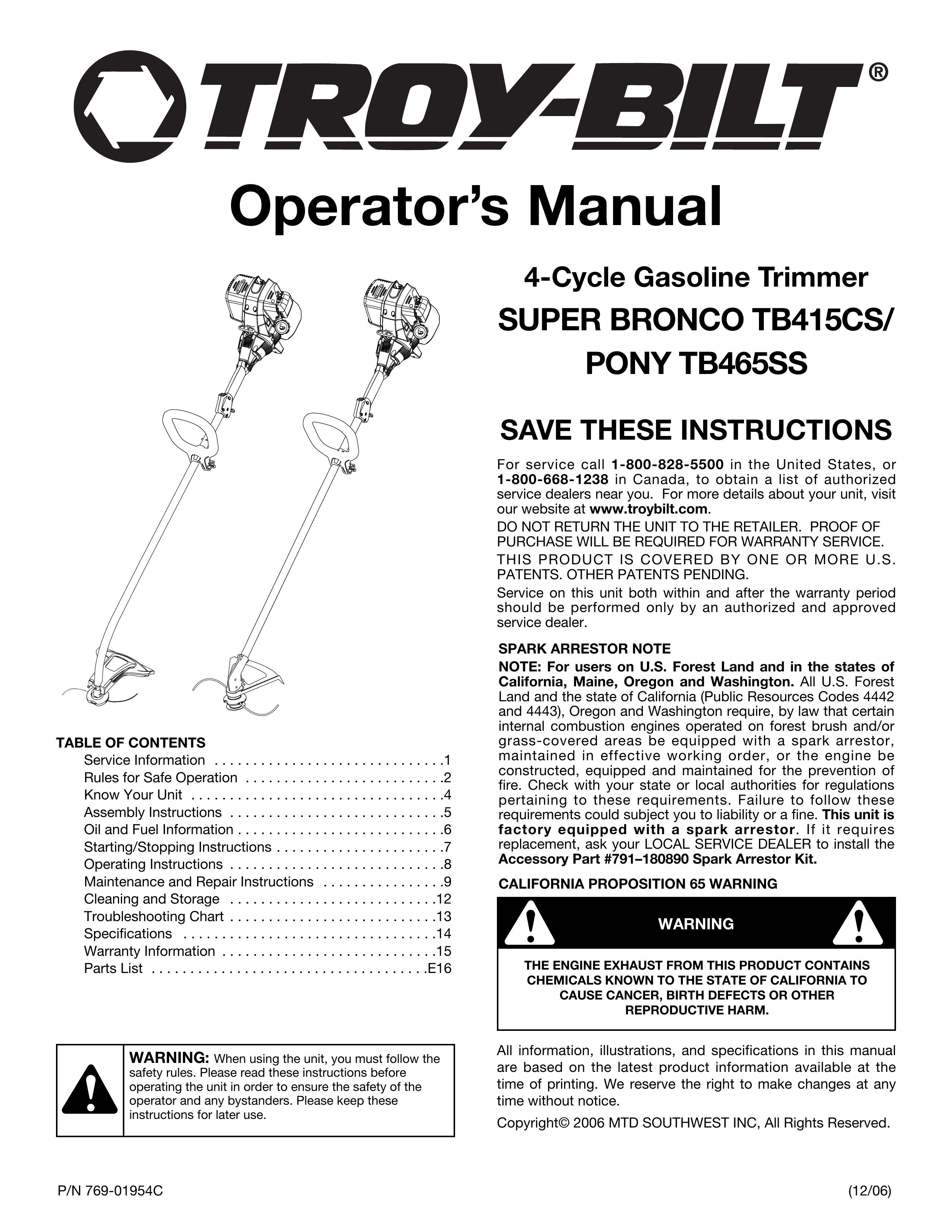 Troy-Bilt SUPER BRONCO TB415CS Trimmer User Manual