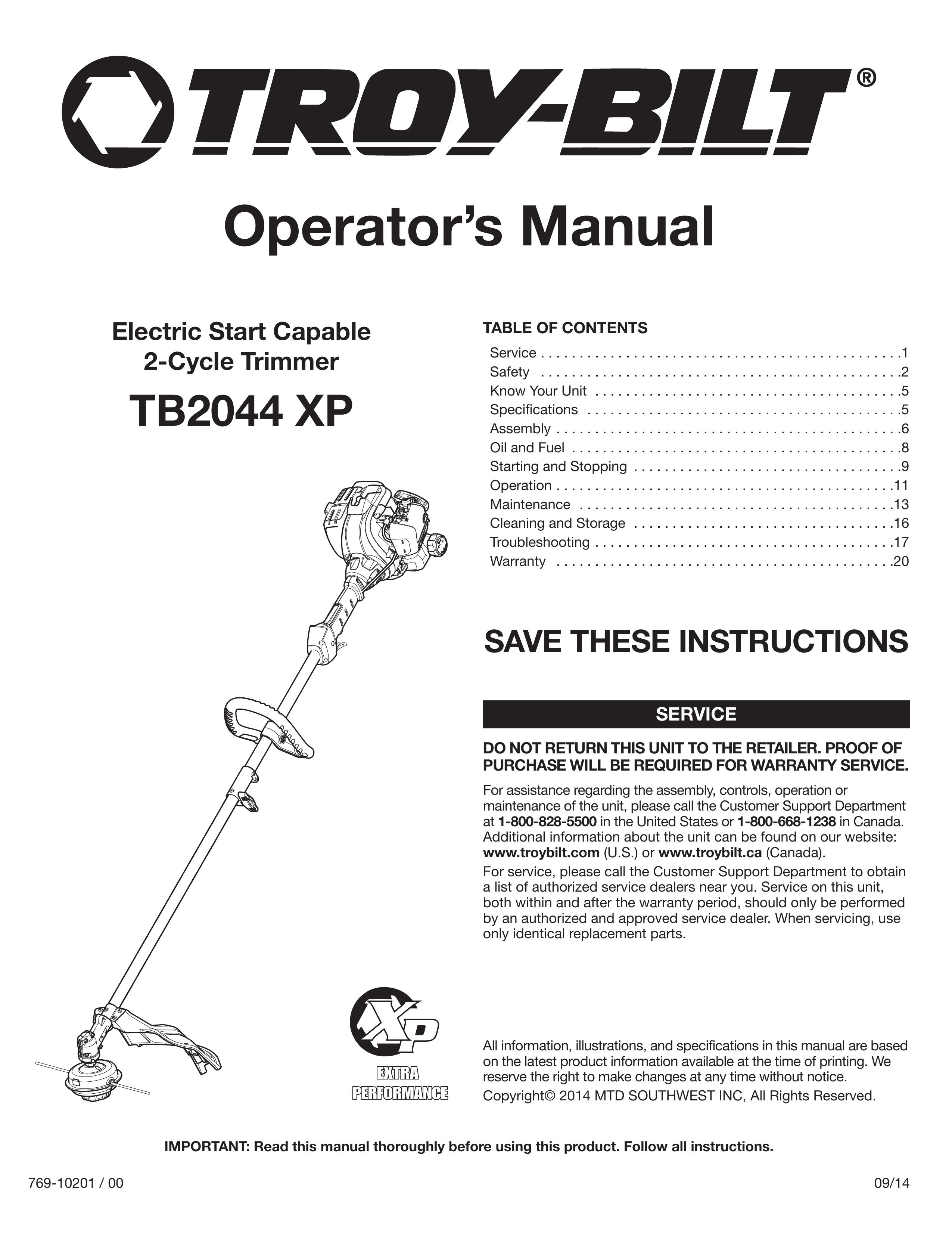 Troy-Bilt TB2044 XP Trimmer User Manual