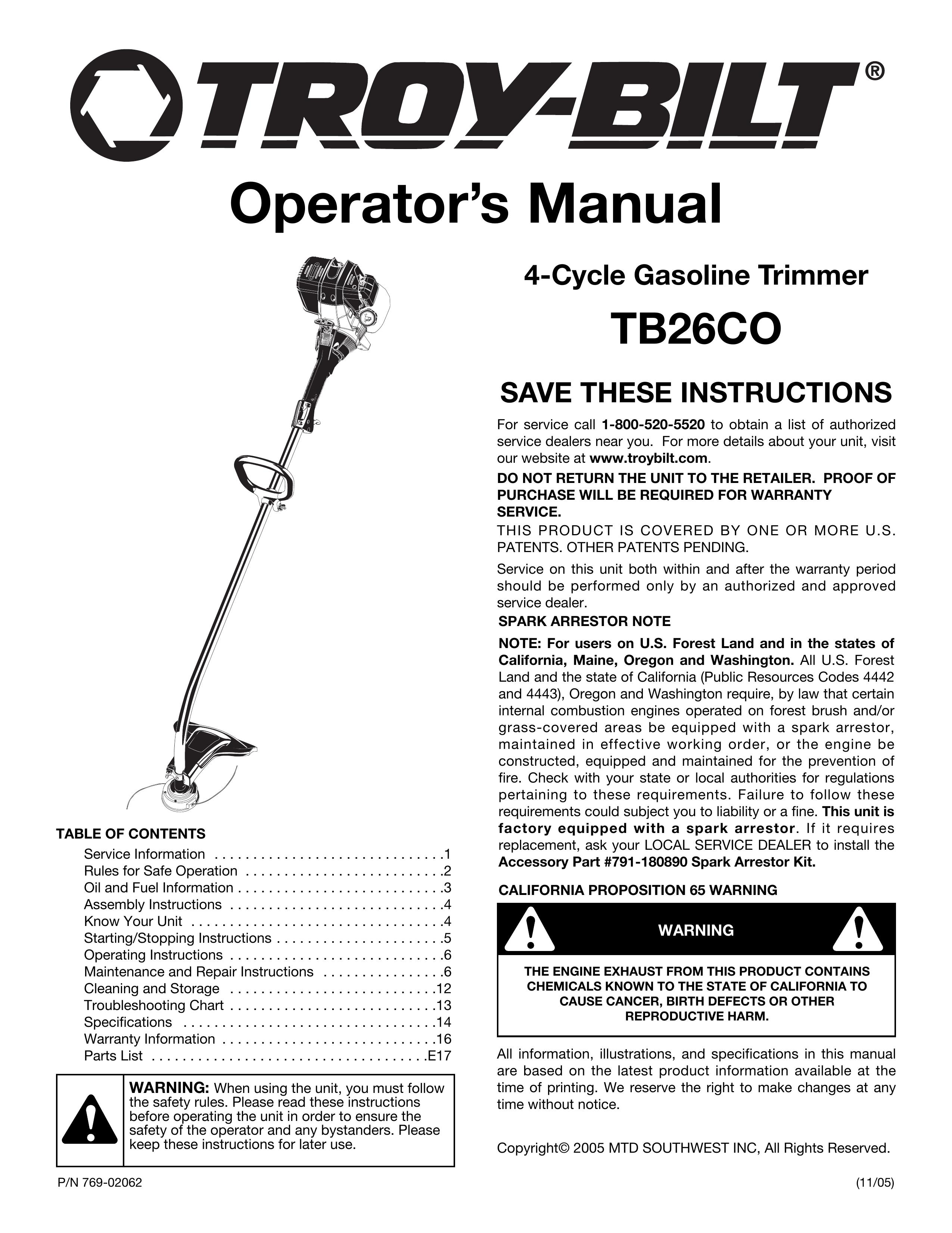 Troy-Bilt TB26CO Trimmer User Manual
