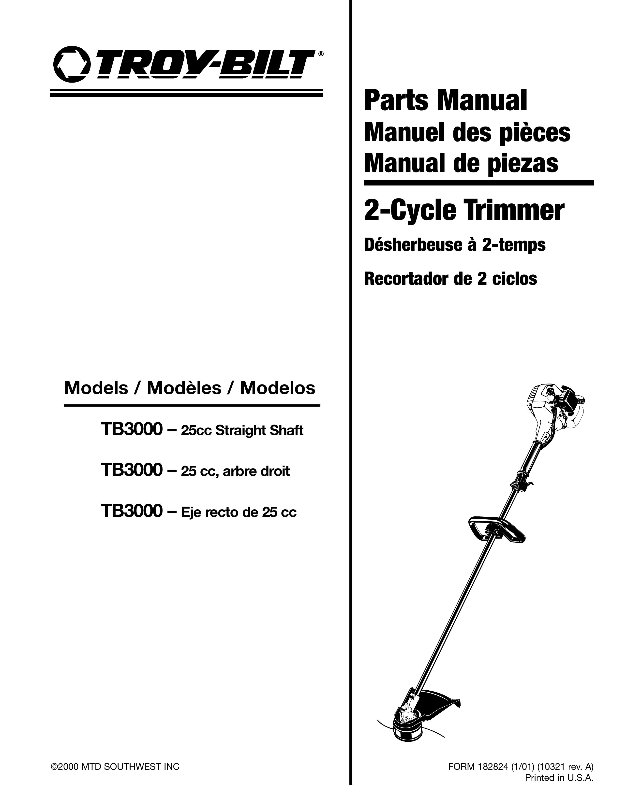 Troy-Bilt TB3000 25CC STRAIGHT SHAFT Trimmer User Manual